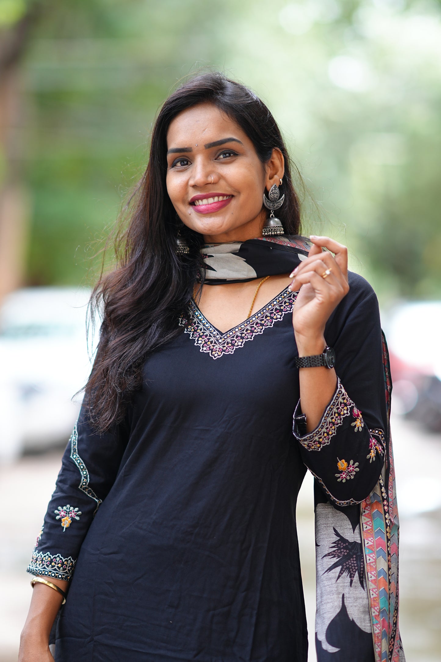 Black Color Designer 3 Piece Set in Muslin