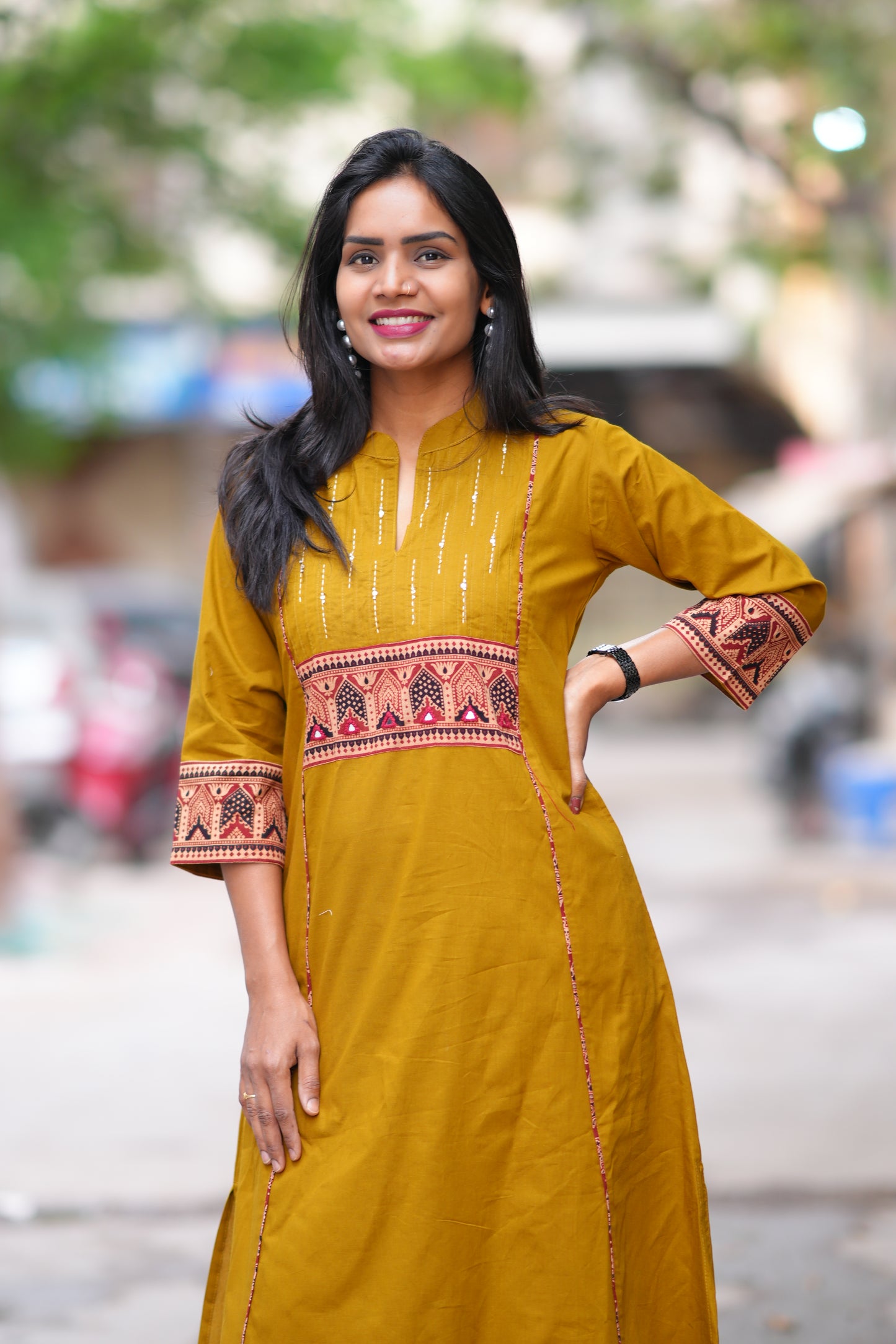 Olive Green Color Stylish Office Wear Cord Set With Ajrakh Patch and Palazzo Pants