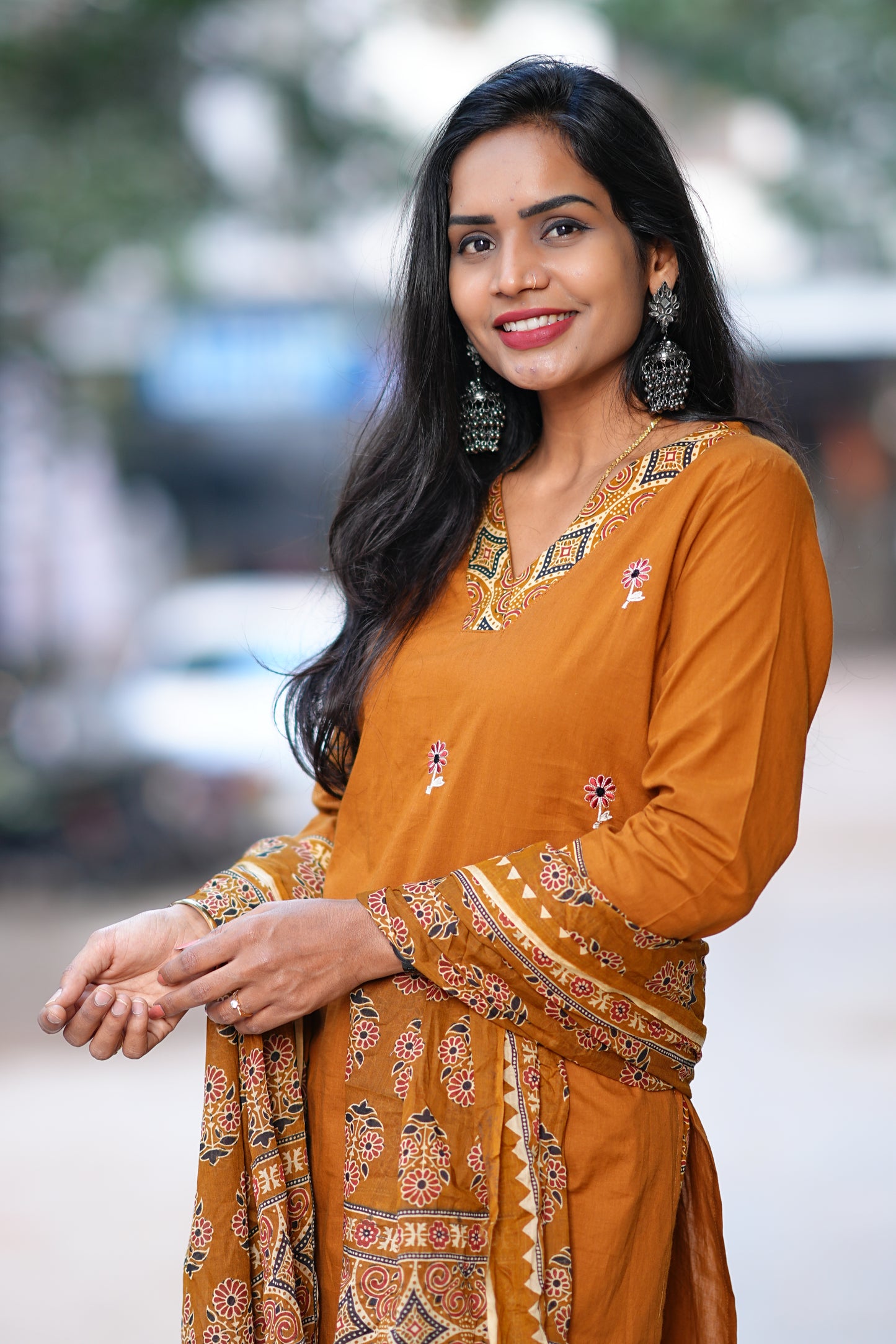 Brown Color Jaipur Cotton 3 Piece Set With Full Lining and Embroidery Work