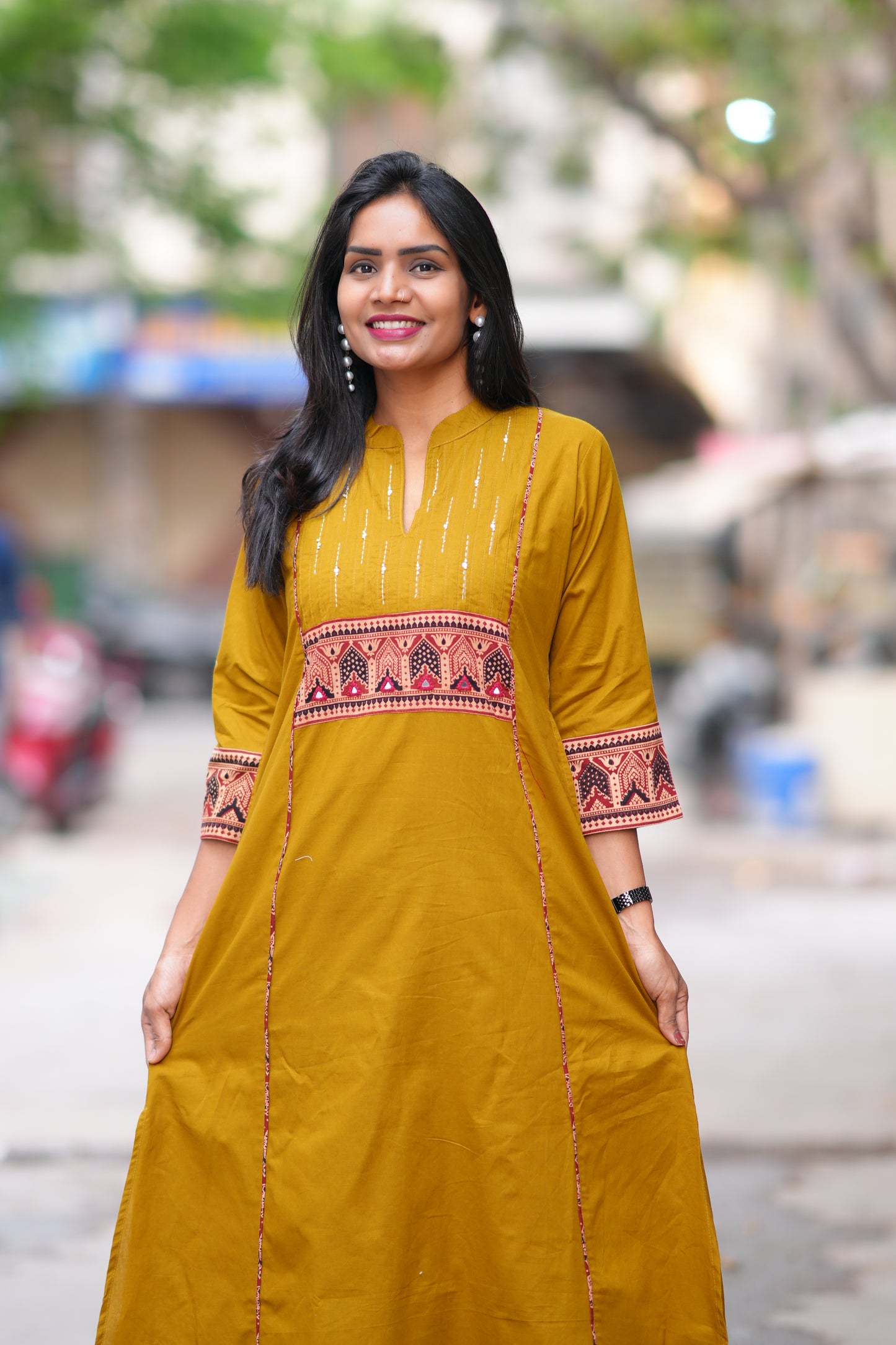 Olive Green Color Stylish Office Wear Cord Set With Ajrakh Patch and Palazzo Pants