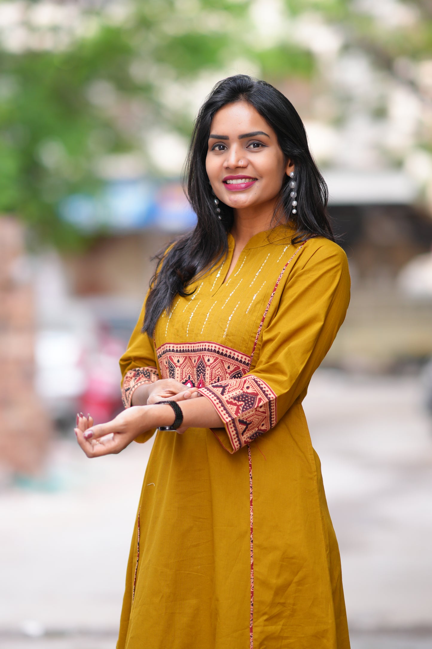 Olive Green Color Stylish Office Wear Cord Set With Ajrakh Patch and Palazzo Pants