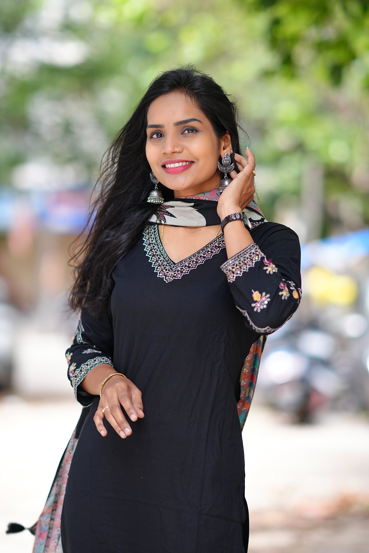 Black Color Designer 3 Piece Set in Muslin