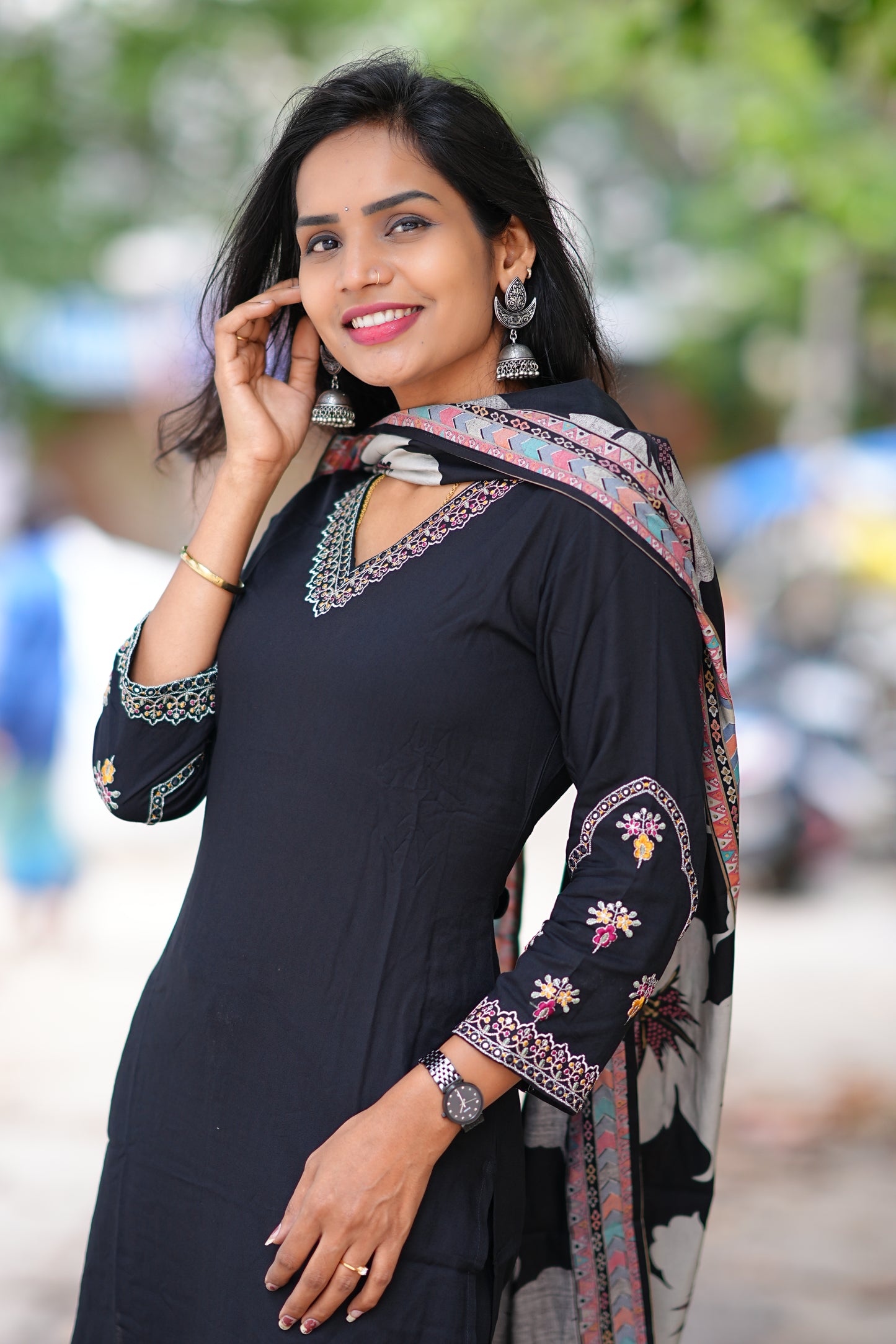 Black Color Designer 3 Piece Set in Muslin