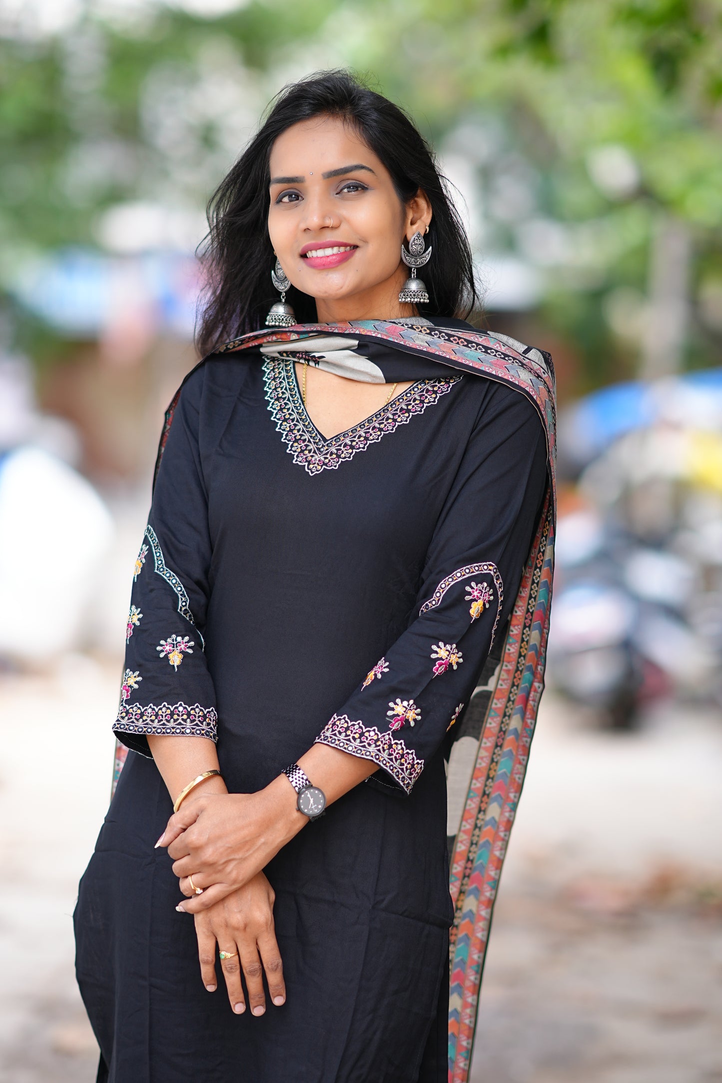 Black Color Designer 3 Piece Set in Muslin