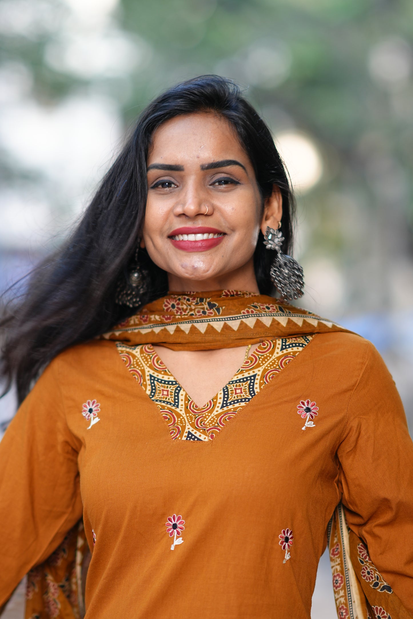 Brown Color Jaipur Cotton 3 Piece Set With Full Lining and Embroidery Work