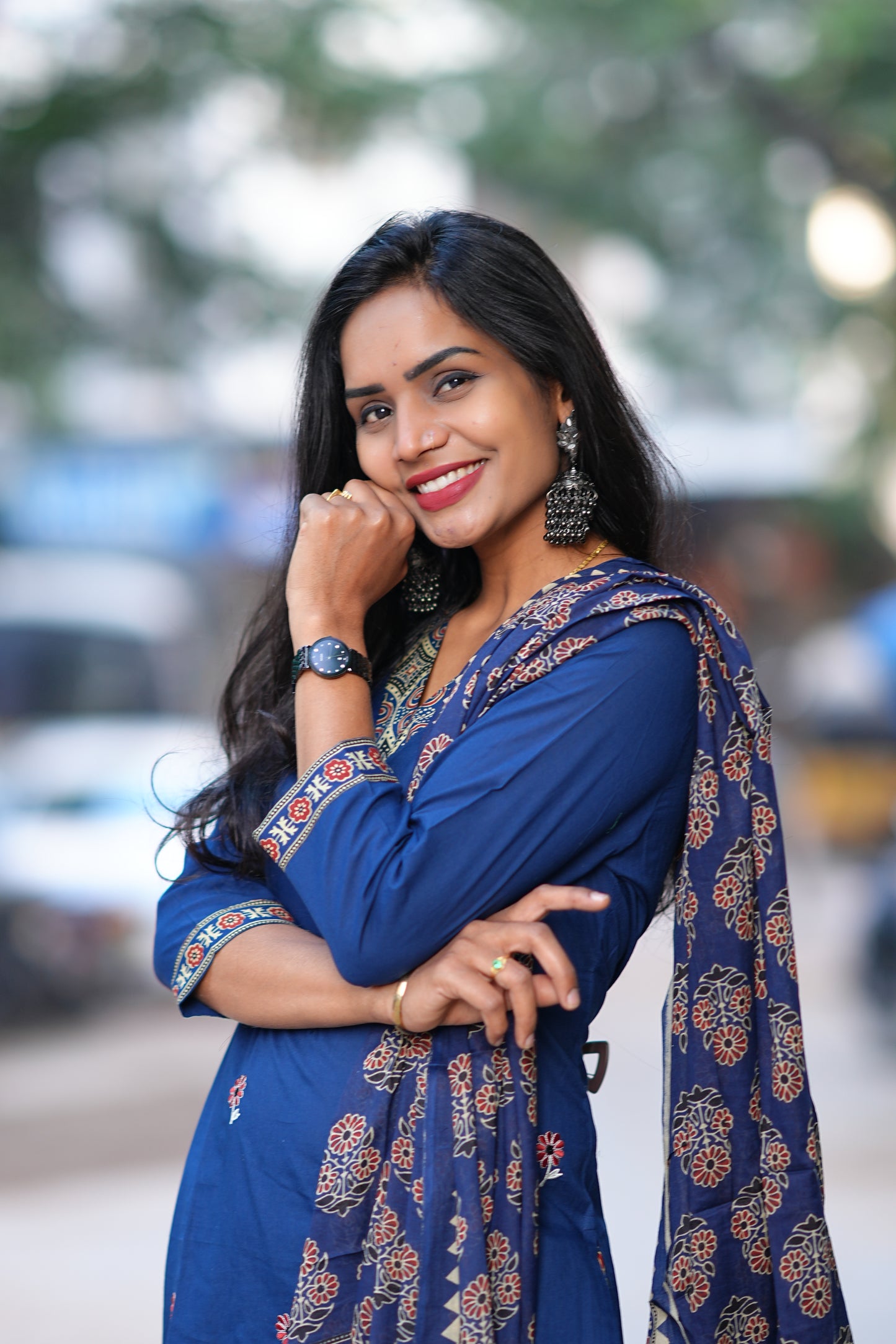 Blue Color Jaipur Cotton 3 Piece Set With Full Lining and Embroidery Work