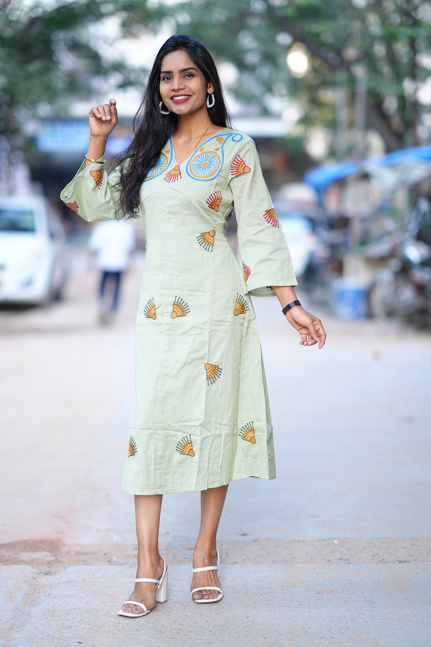 Sage Green Color Party Wear Maxi With Complete Thread Embroidery Work