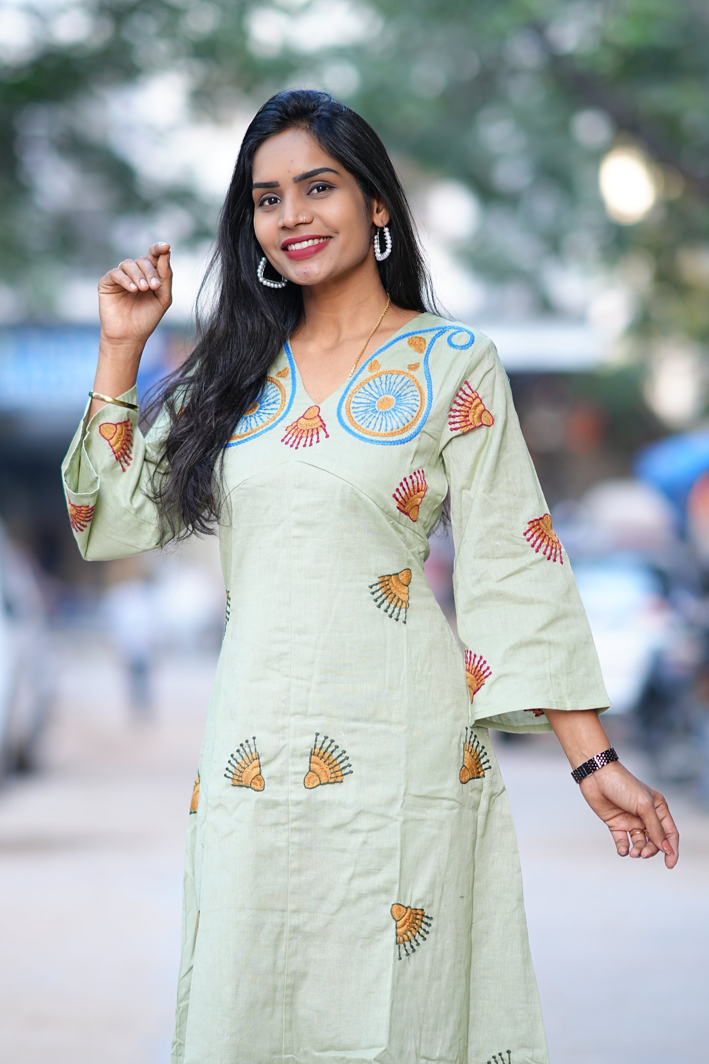 Sage Green Color Party Wear Maxi With Complete Thread Embroidery Work