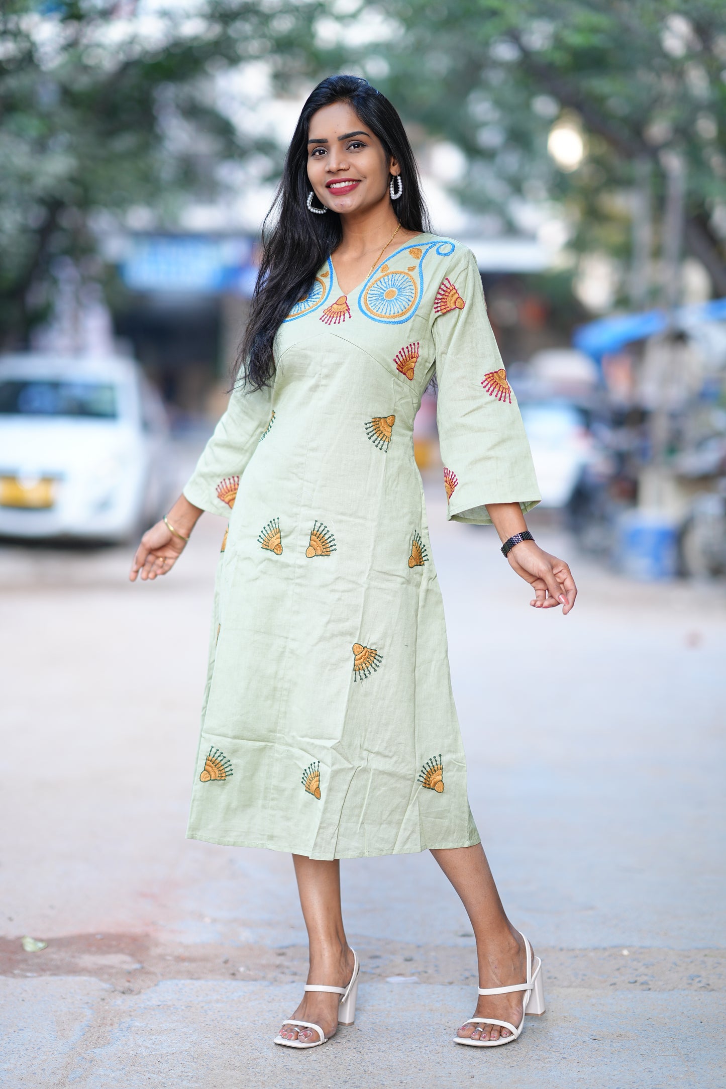 Sage Green Color Party Wear Maxi With Complete Thread Embroidery Work