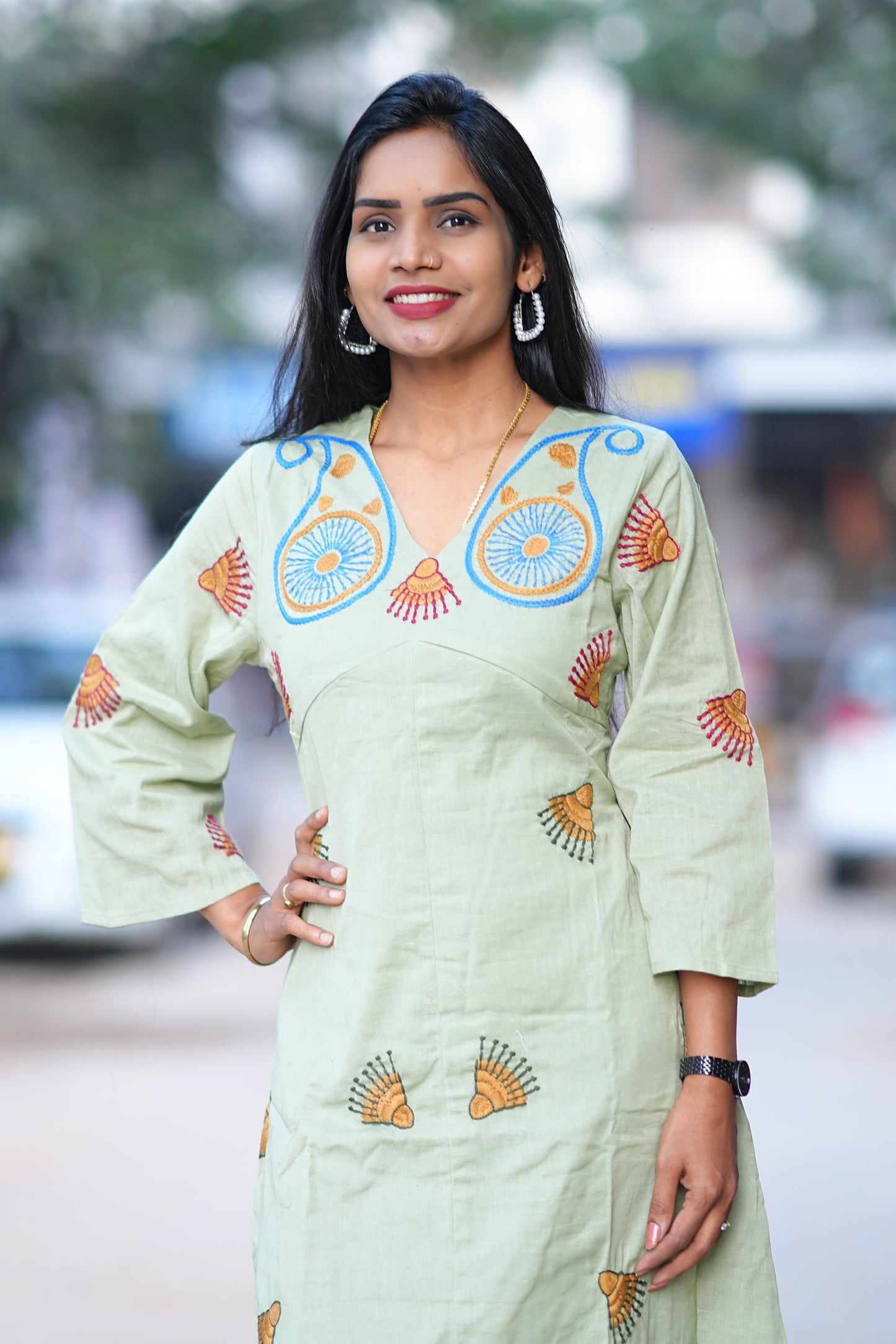 Sage Green Color Party Wear Maxi With Complete Thread Embroidery Work