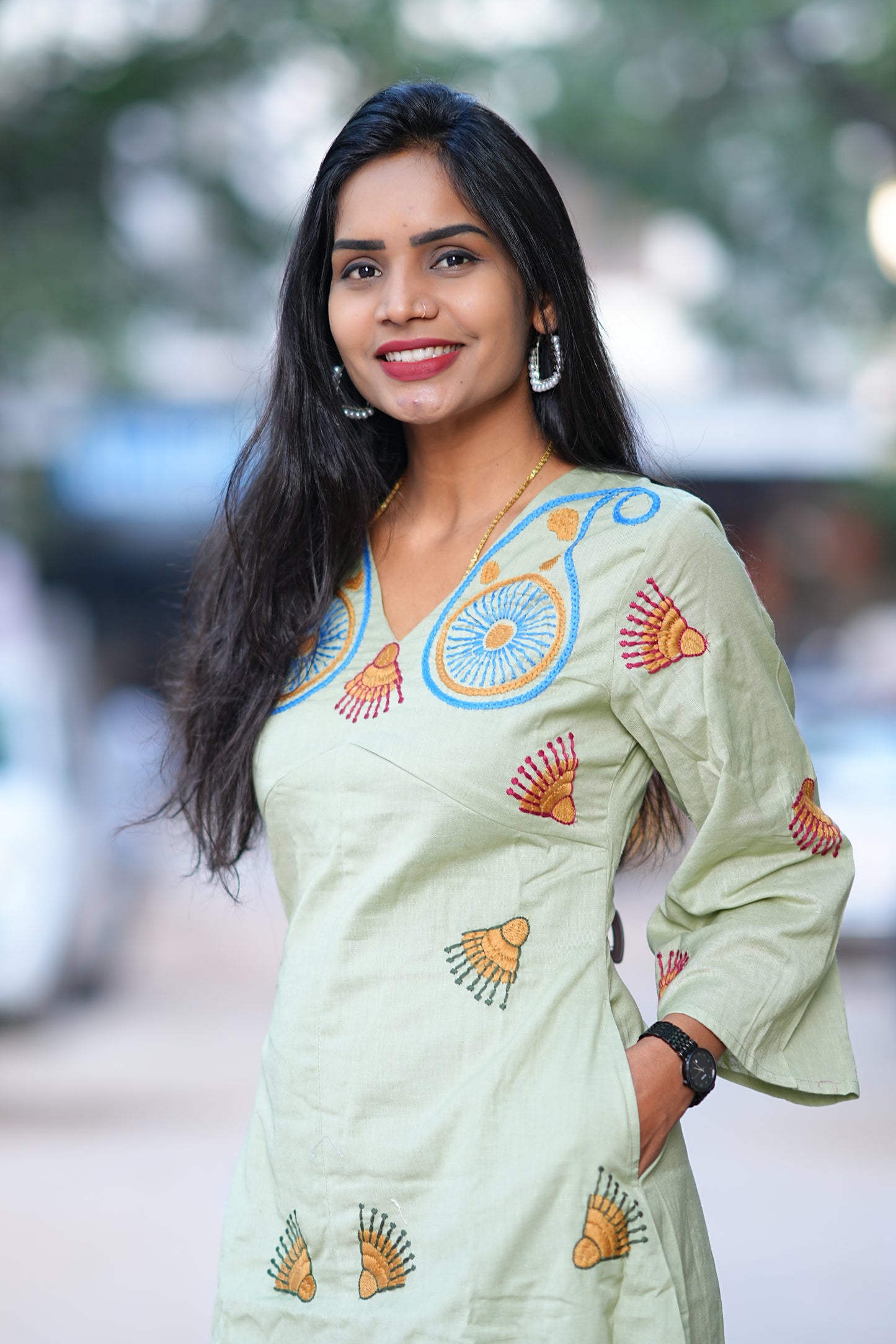 Sage Green Color Party Wear Maxi With Complete Thread Embroidery Work