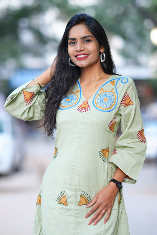 Sage Green Color Party Wear Maxi With Complete Thread Embroidery Work