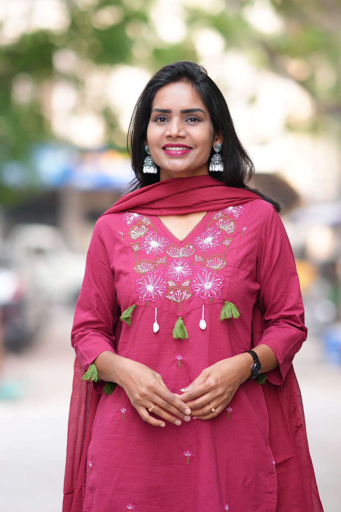 Wine Color Jaipur Cotton 3 piece Set With Embroidery Work and Complete Lining