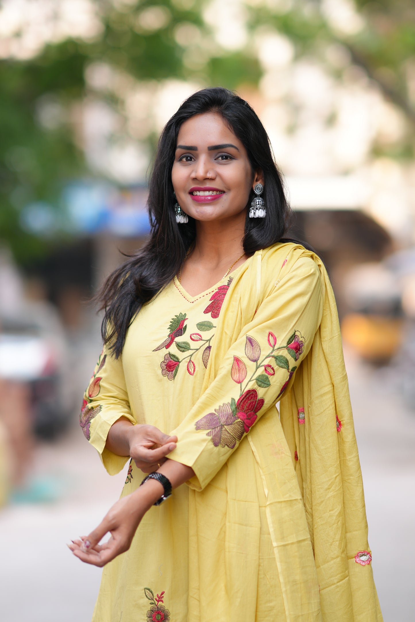 Lime Yellow Color Jaipuri Cotton 3 Piece Set With Heavy Embroidery Work