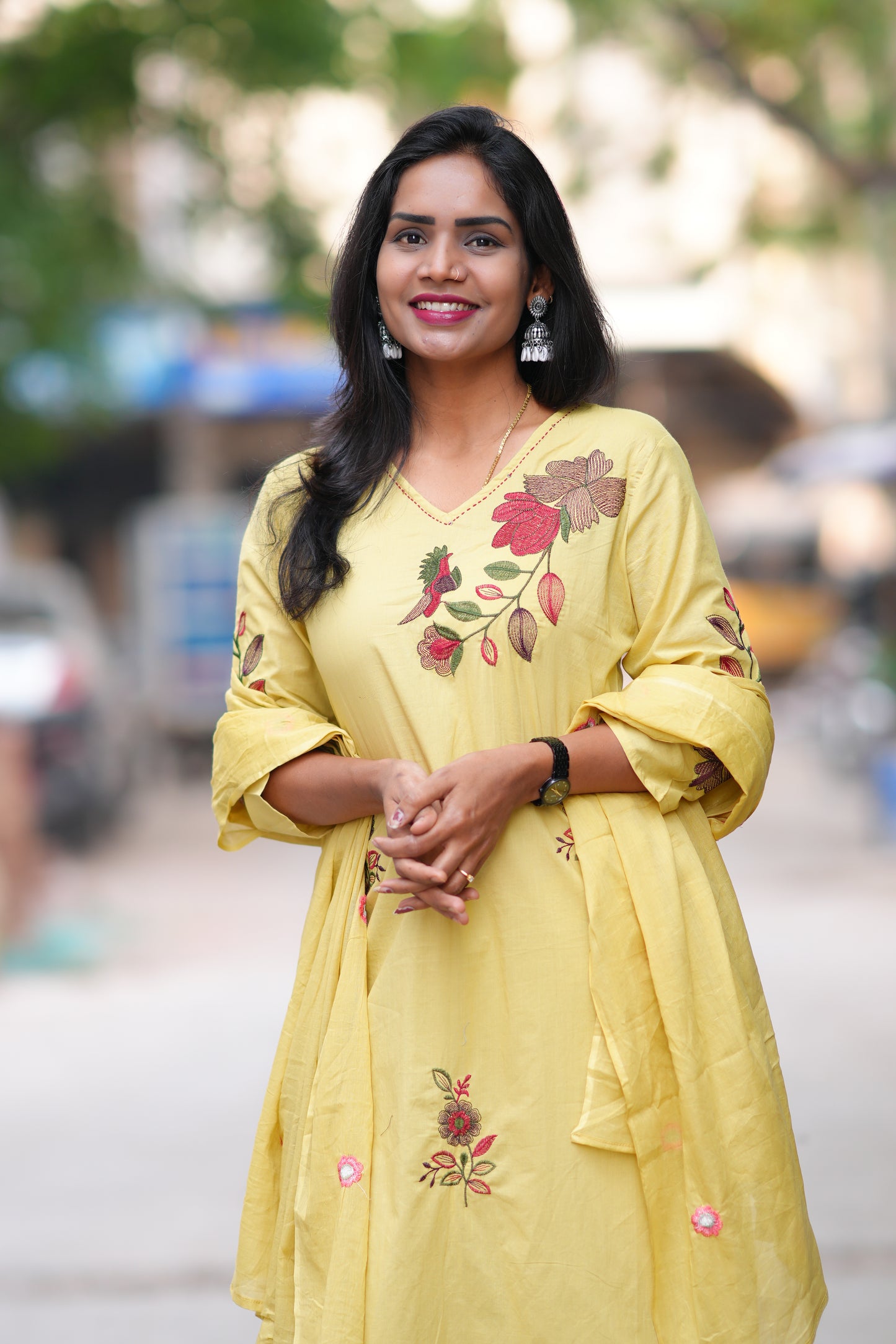 Lime Yellow Color Jaipuri Cotton 3 Piece Set With Heavy Embroidery Work