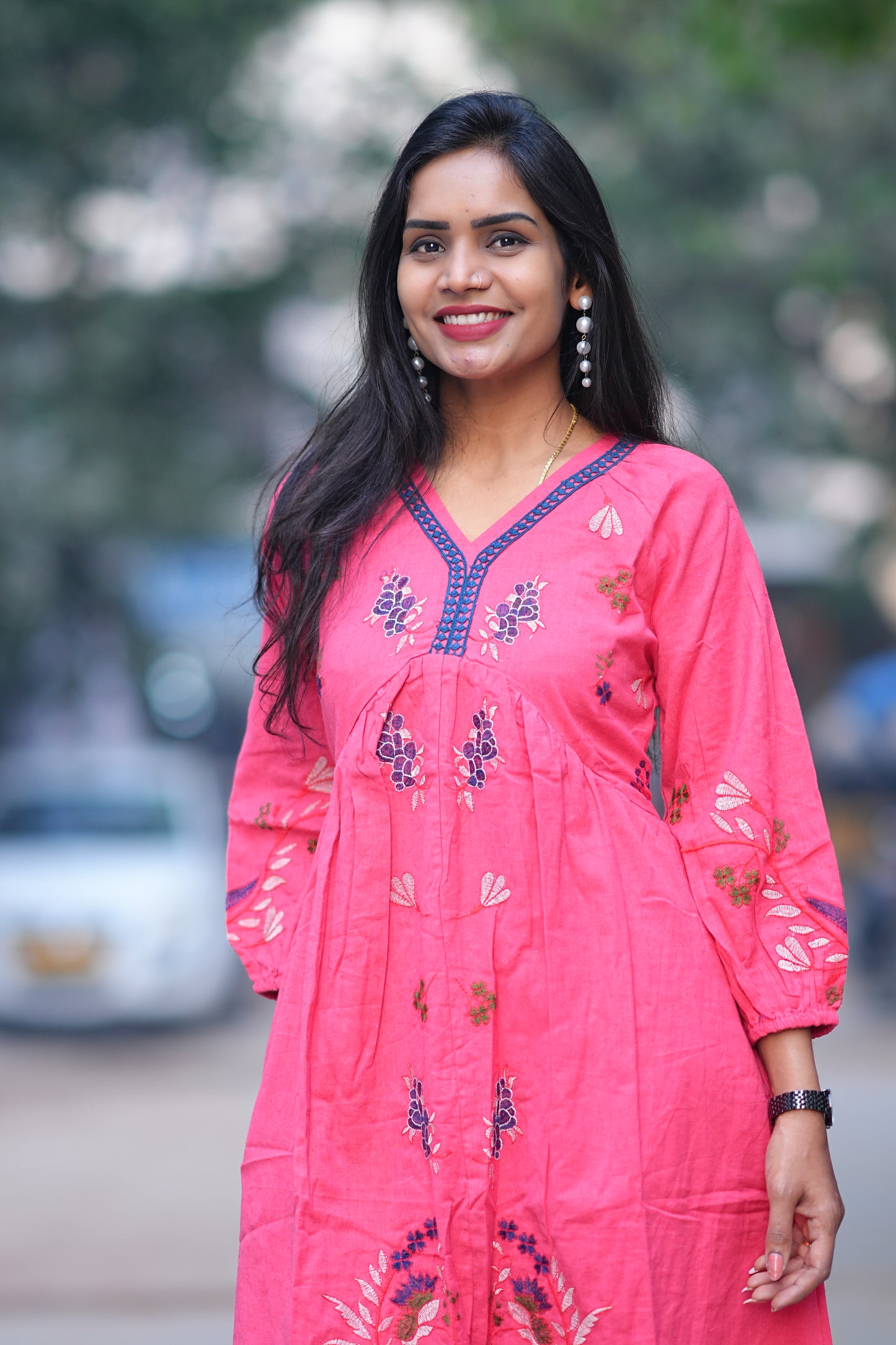 Pink and Blue Combo Party Wear Maxi With Embroidery Work