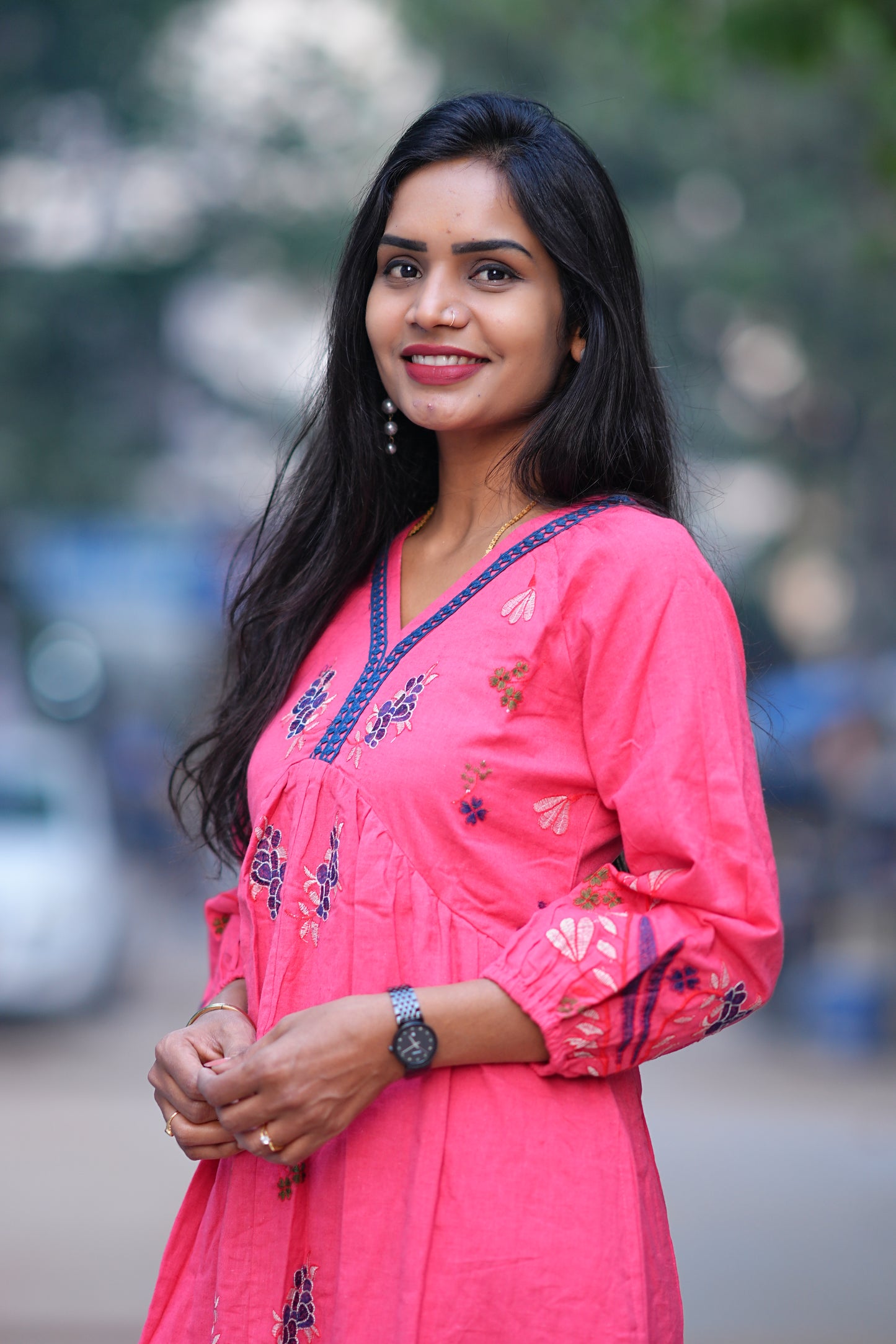 Pink and Blue Combo Party Wear Maxi With Embroidery Work