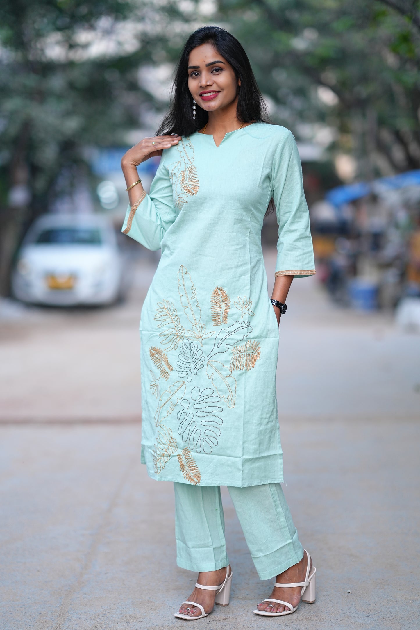 Mint Green Cordset With Embriodary Work