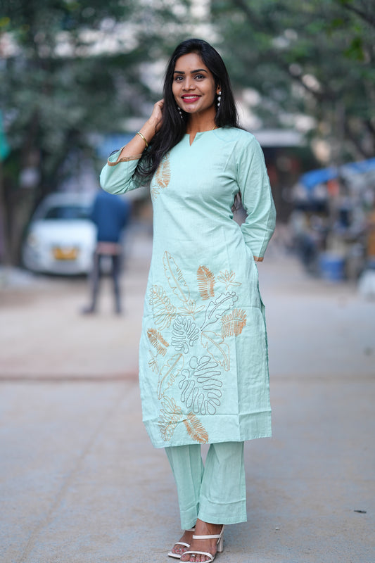 Mint Green Cordset With Embriodary Work