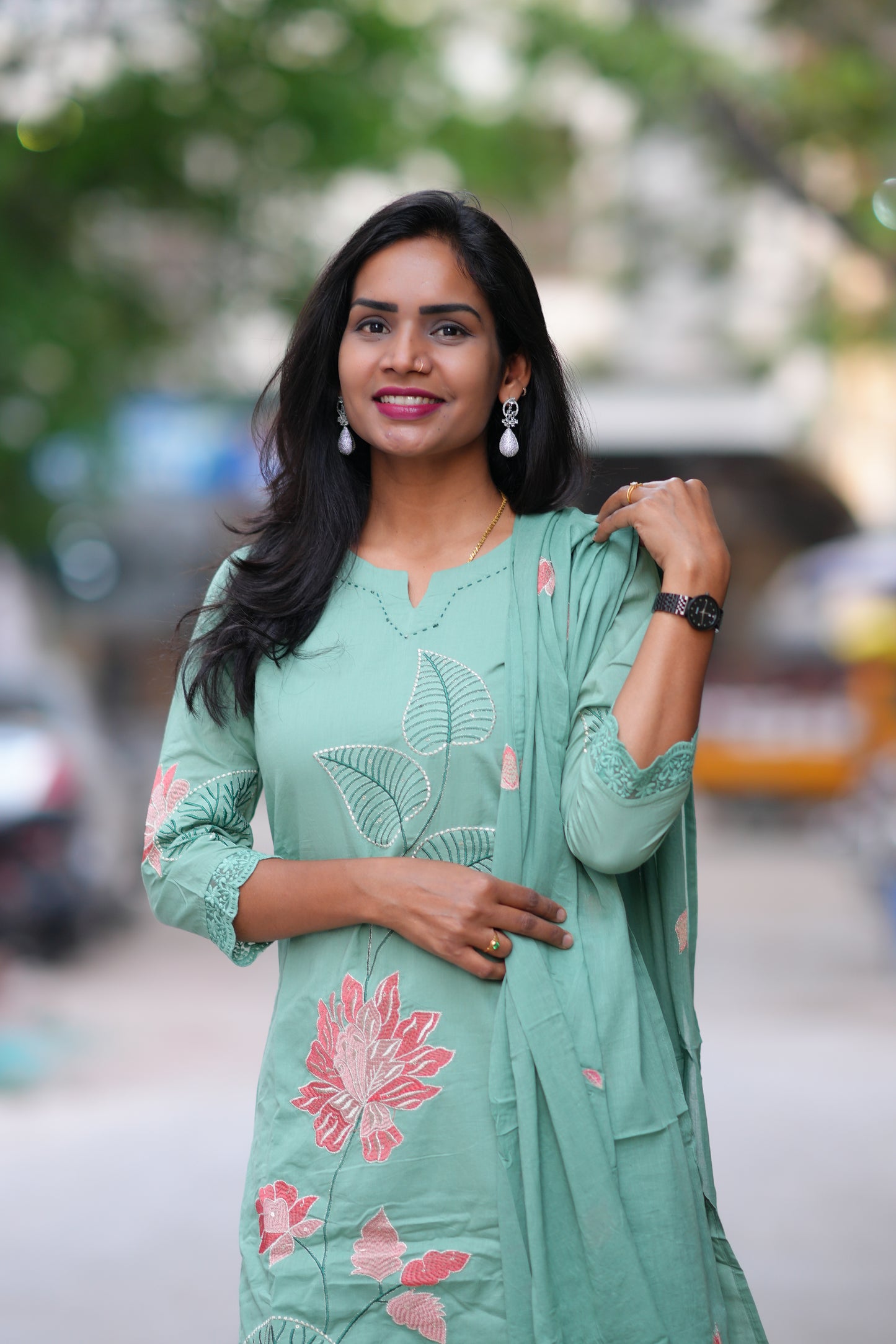 Sea Green Color Jaipur Cotton 3 Piece Set With Embroidery work and Complete Lining