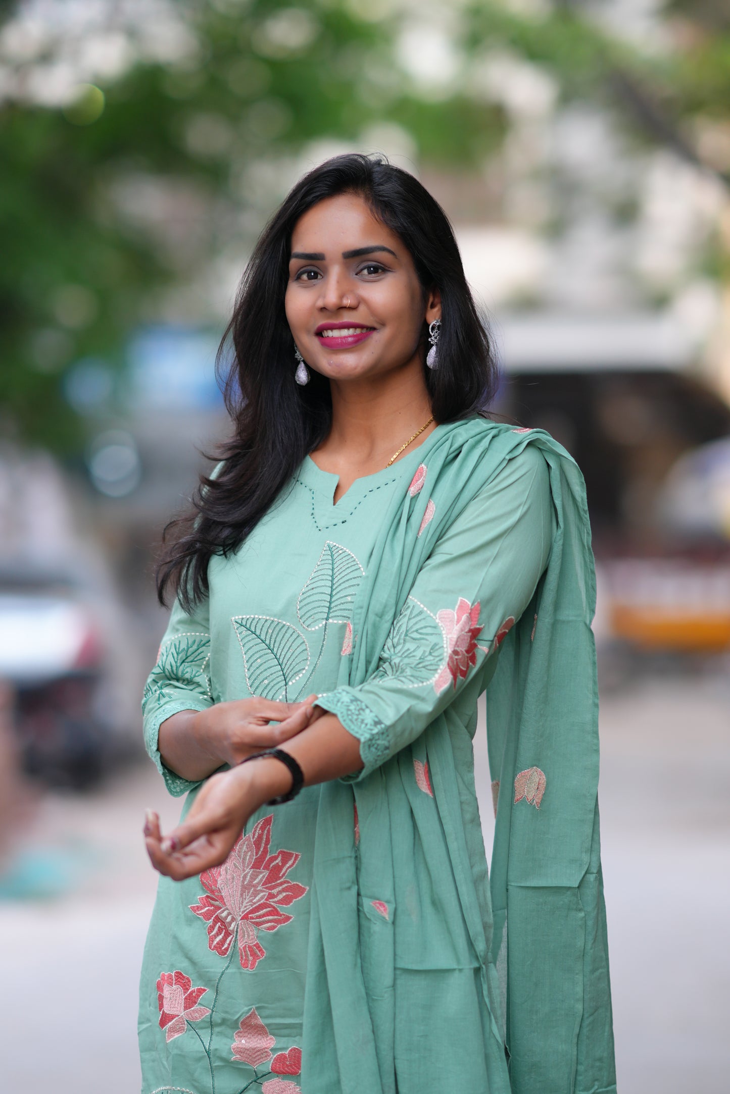 Sea Green Color Jaipur Cotton 3 Piece Set With Embroidery work and Complete Lining
