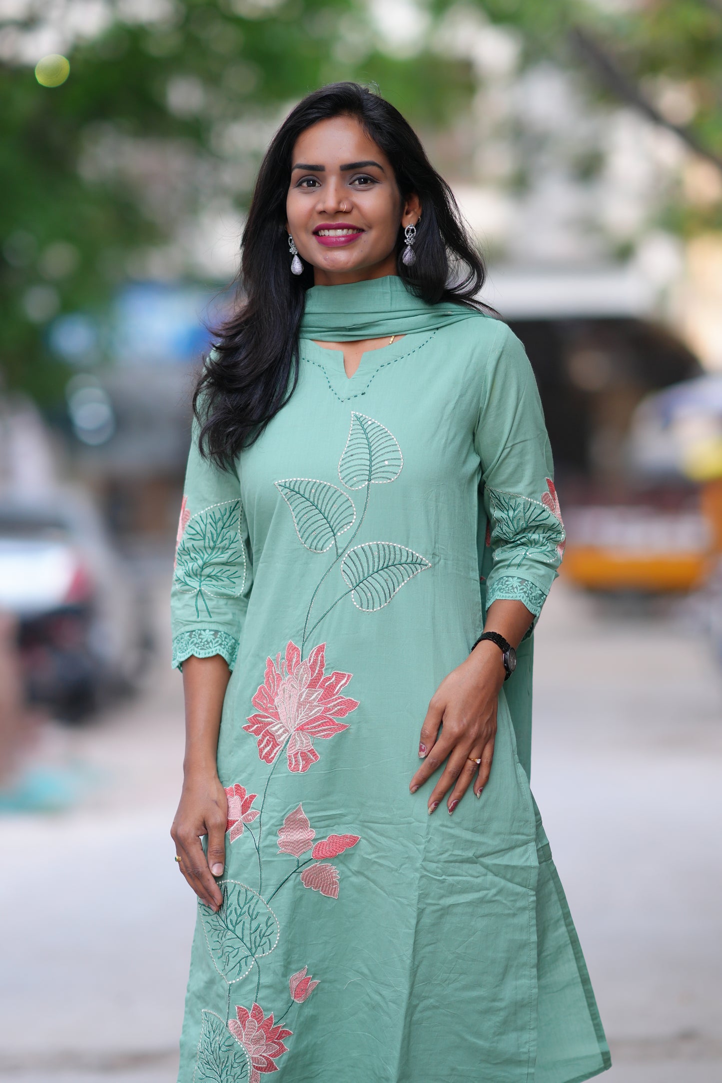 Sea Green Color Jaipur Cotton 3 Piece Set With Embroidery work and Complete Lining