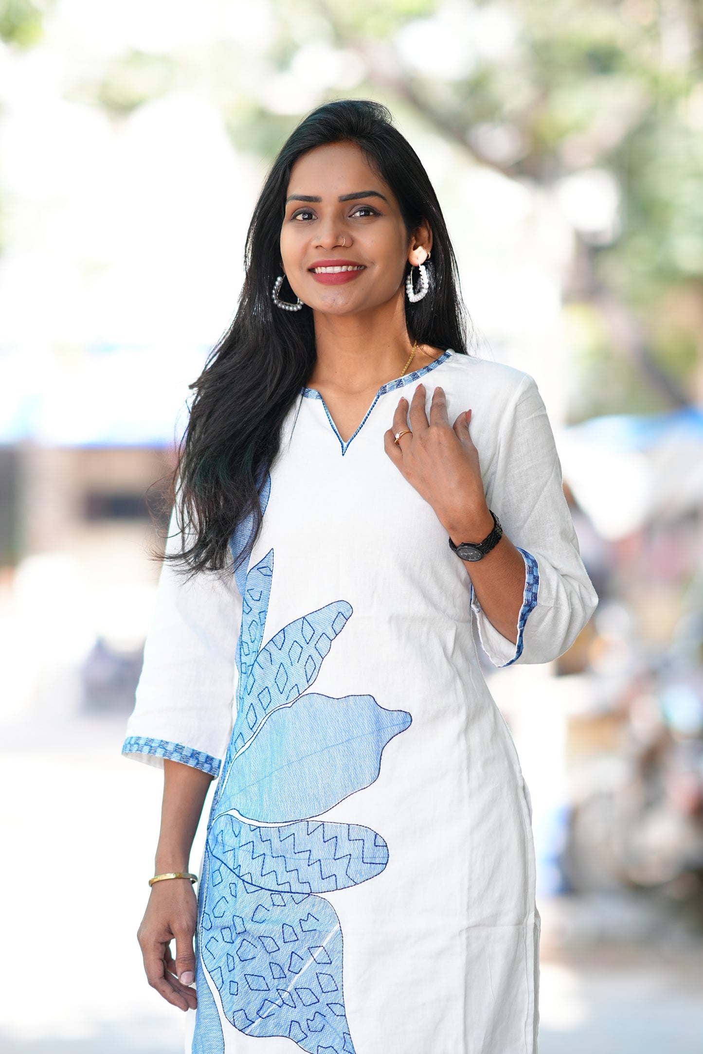 White Color Mul Cotton Cordset With Hand Block Print and Complete Lining