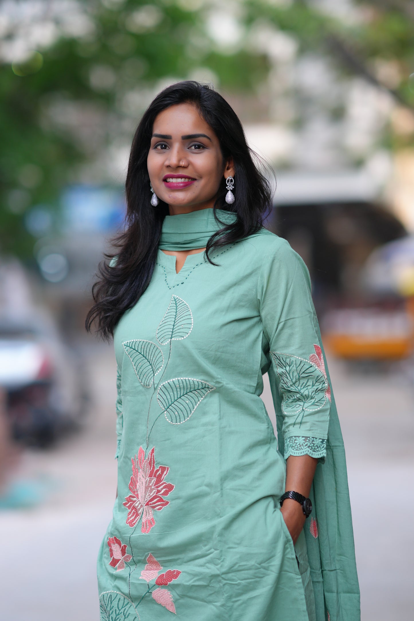 Sea Green Color Jaipur Cotton 3 Piece Set With Embroidery work and Complete Lining