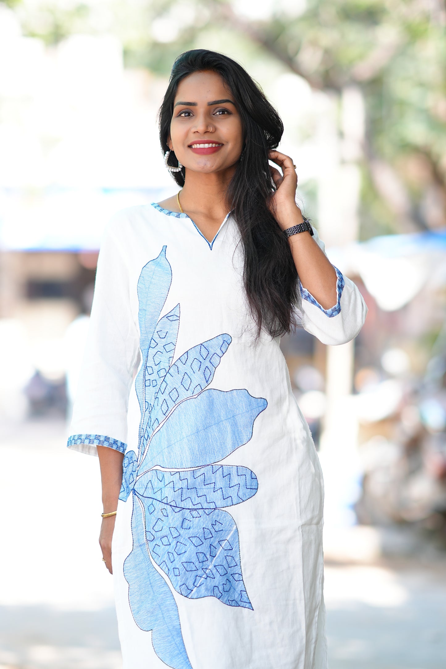 White Color Mul Cotton Cordset With Hand Block Print and Complete Lining