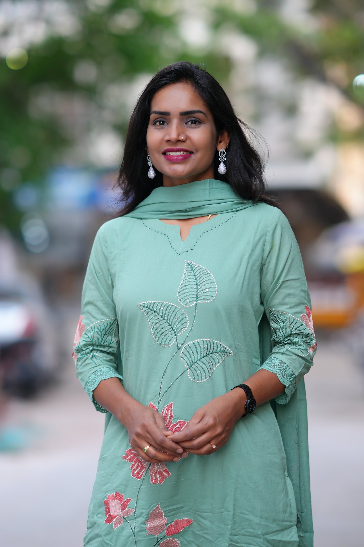 Sea Green Color Jaipur Cotton 3 Piece Set With Embroidery work and Complete Lining