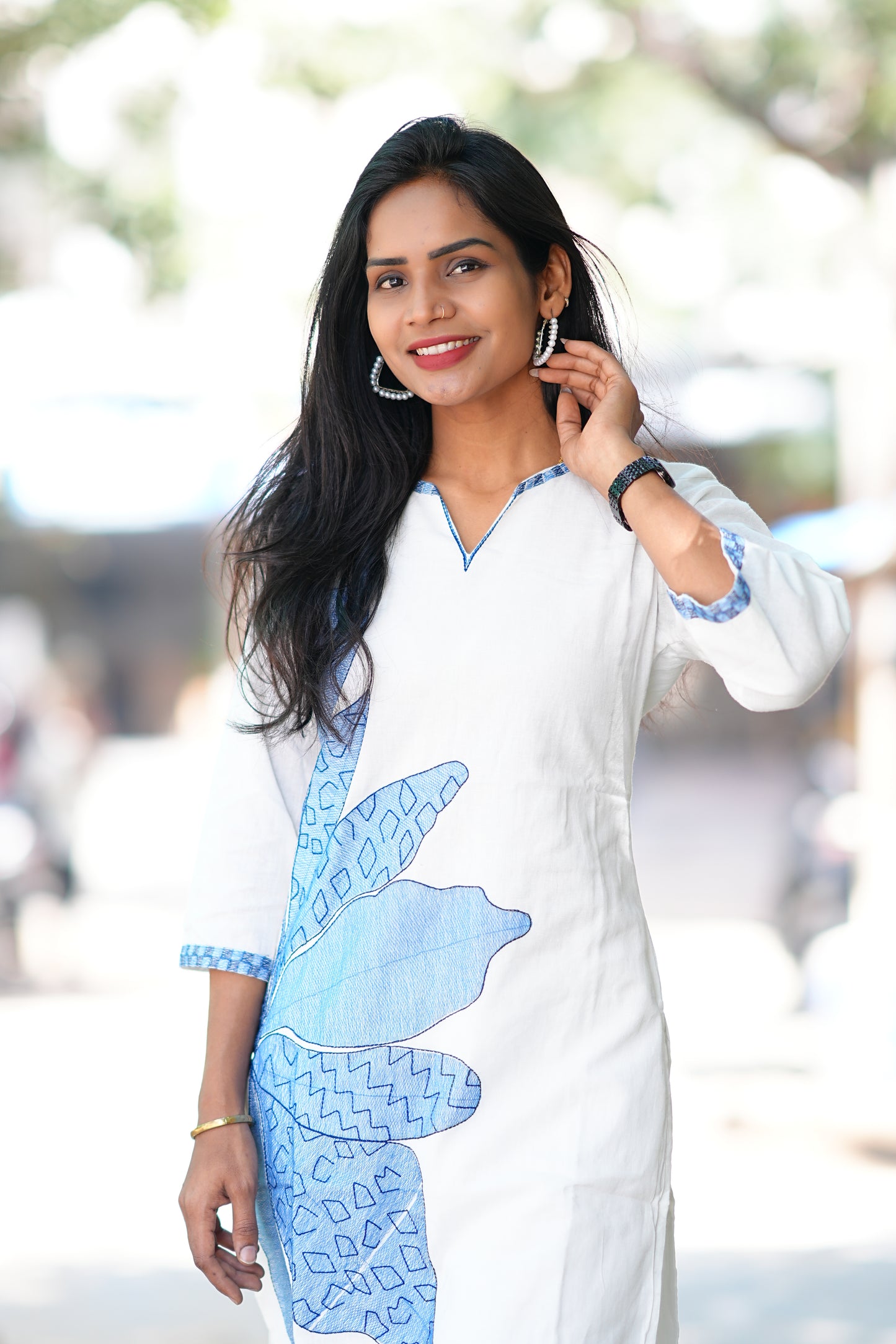 White Color Mul Cotton Cordset With Hand Block Print and Complete Lining