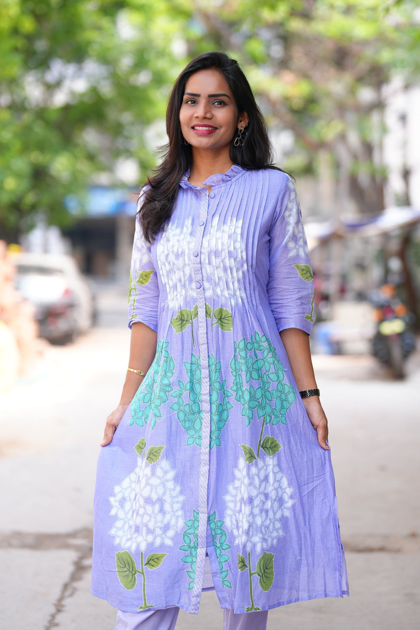 Lavender Color Pure Mul Cotton Designer Wear Cord Set with Lining