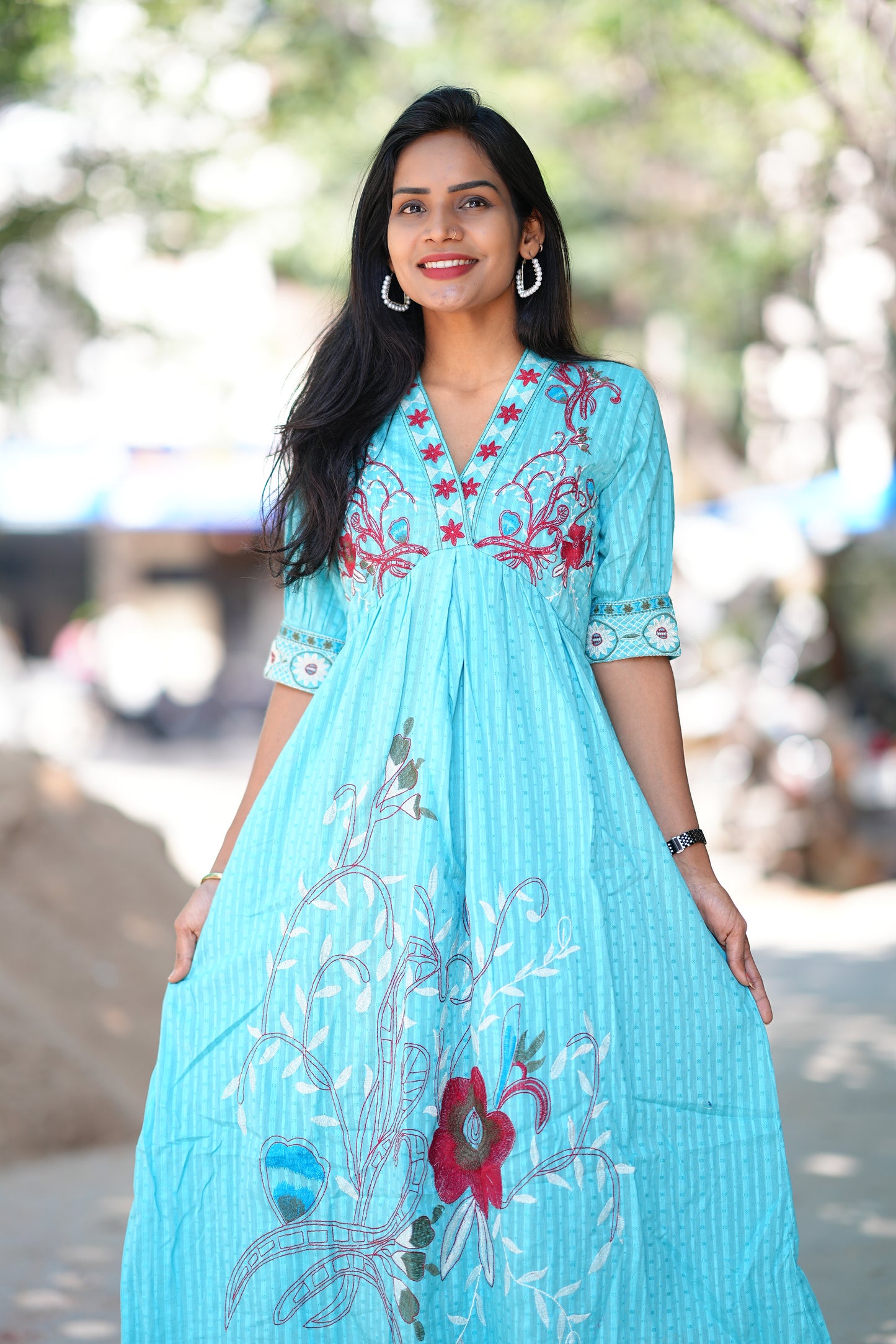Aqua Blue Color Party Wear Maxi With Embroidery Work and Complete Lining