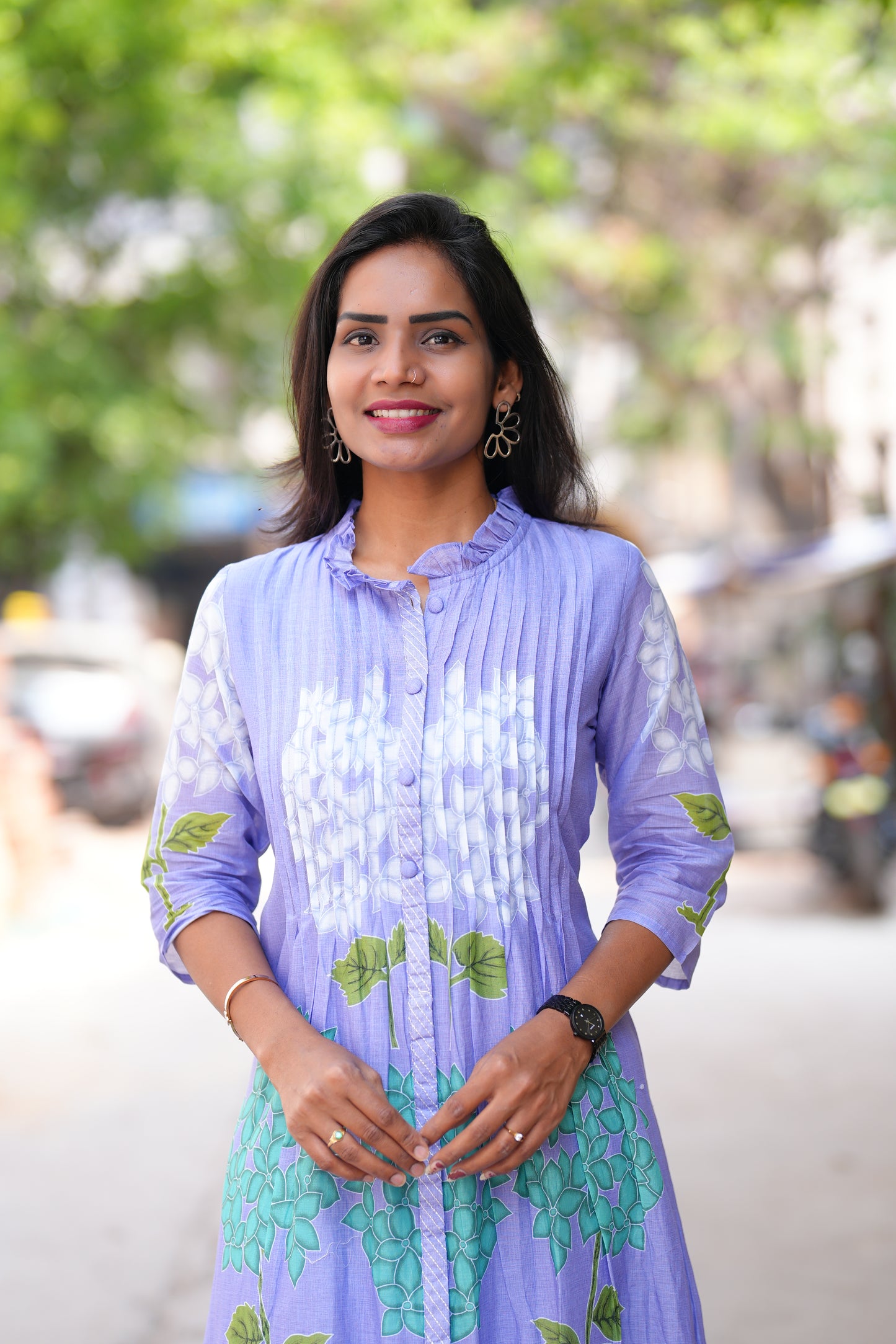 Lavender Color Pure Mul Cotton Designer Wear Cord Set with Lining