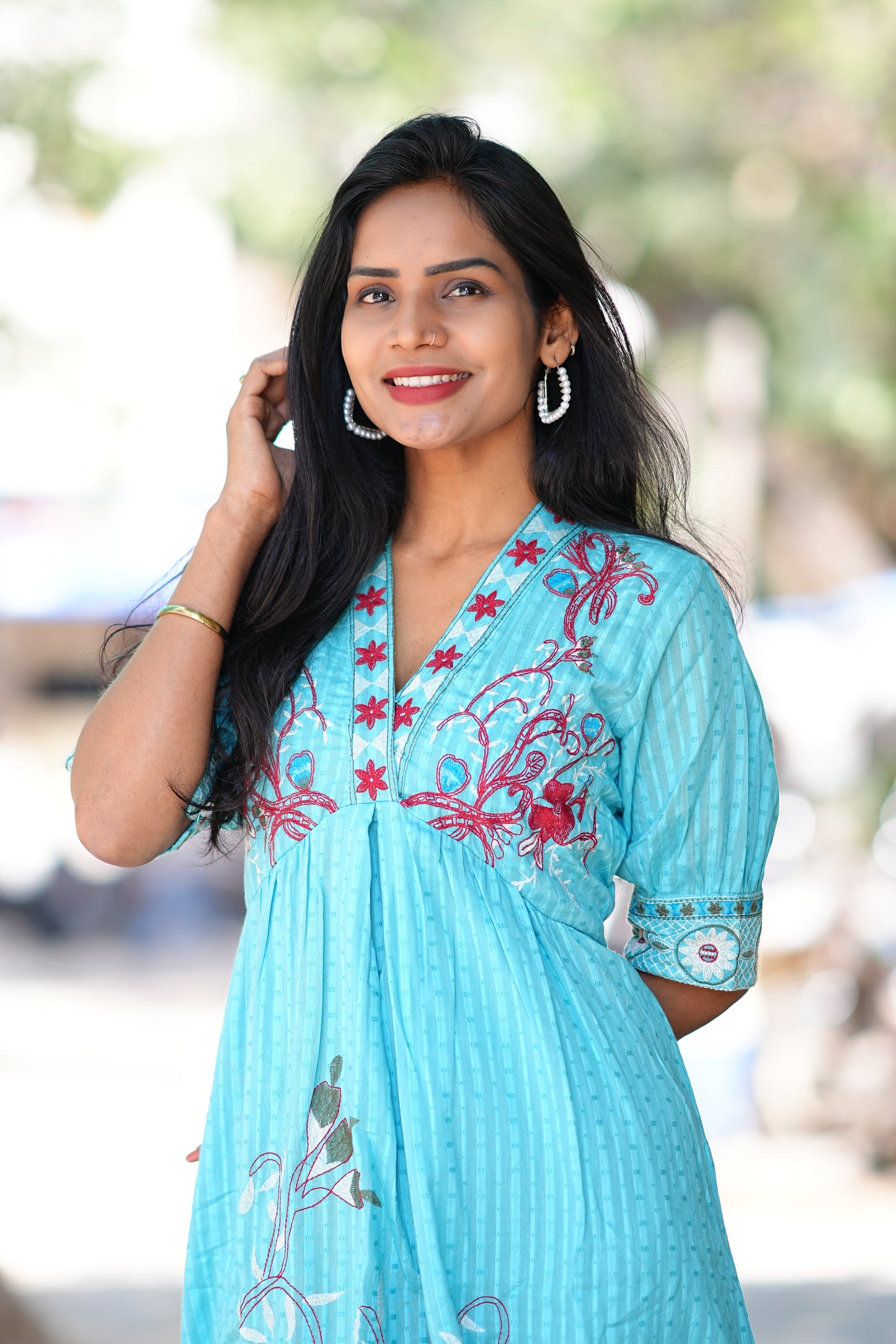 Aqua Blue Color Party Wear Maxi With Embroidery Work and Complete Lining