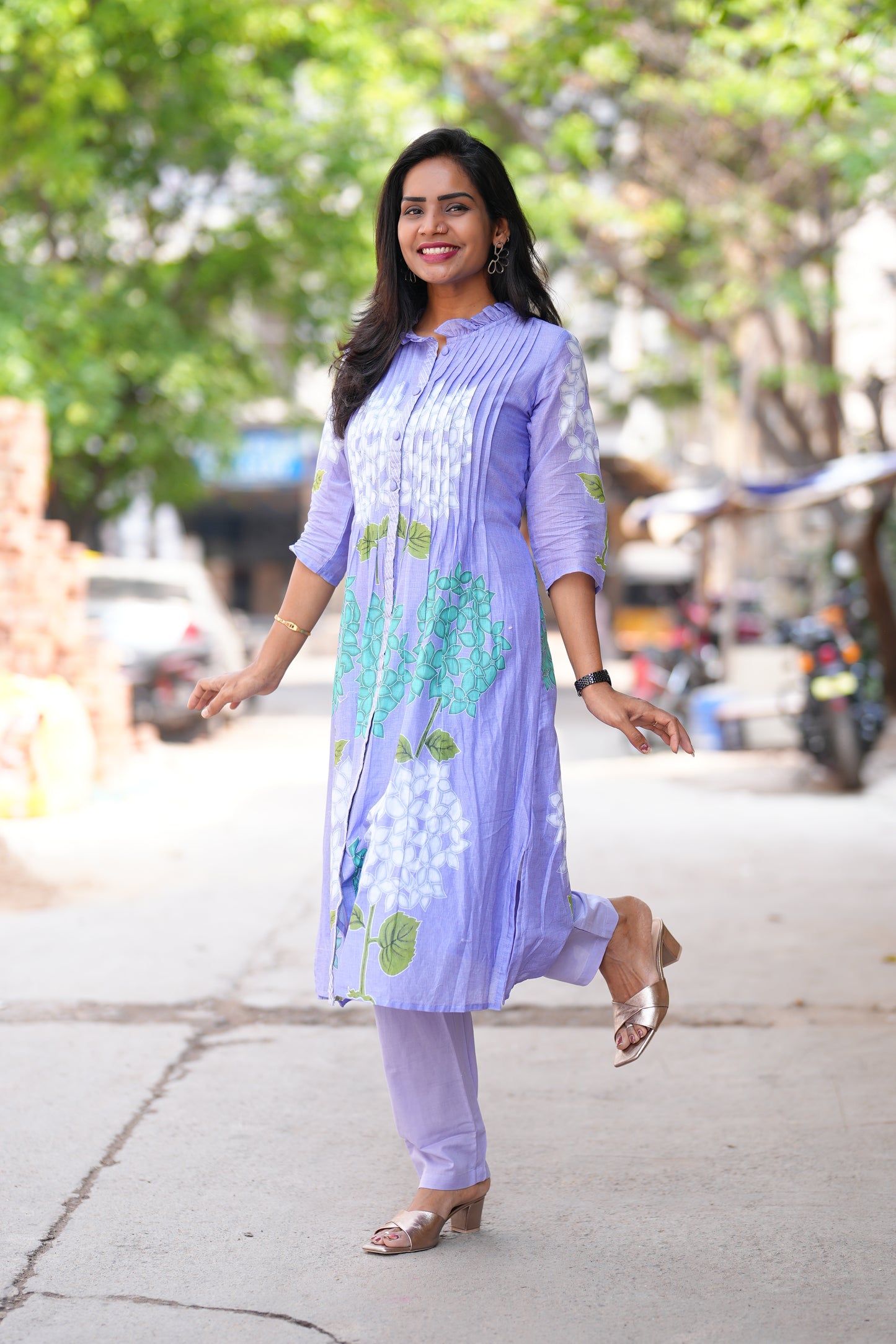 Lavender Color Pure Mul Cotton Designer Wear Cord Set with Lining