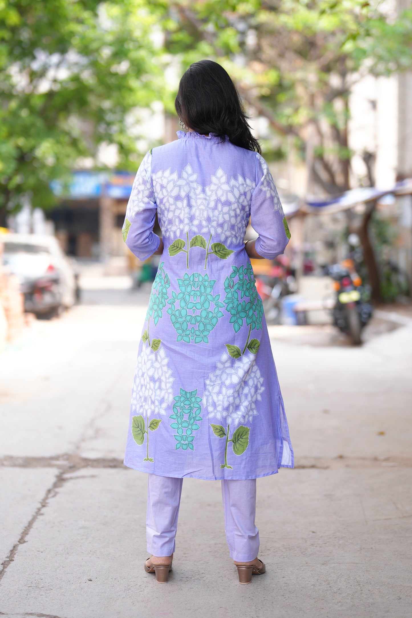 Lavender Color Pure Mul Cotton Designer Wear Cord Set with Lining