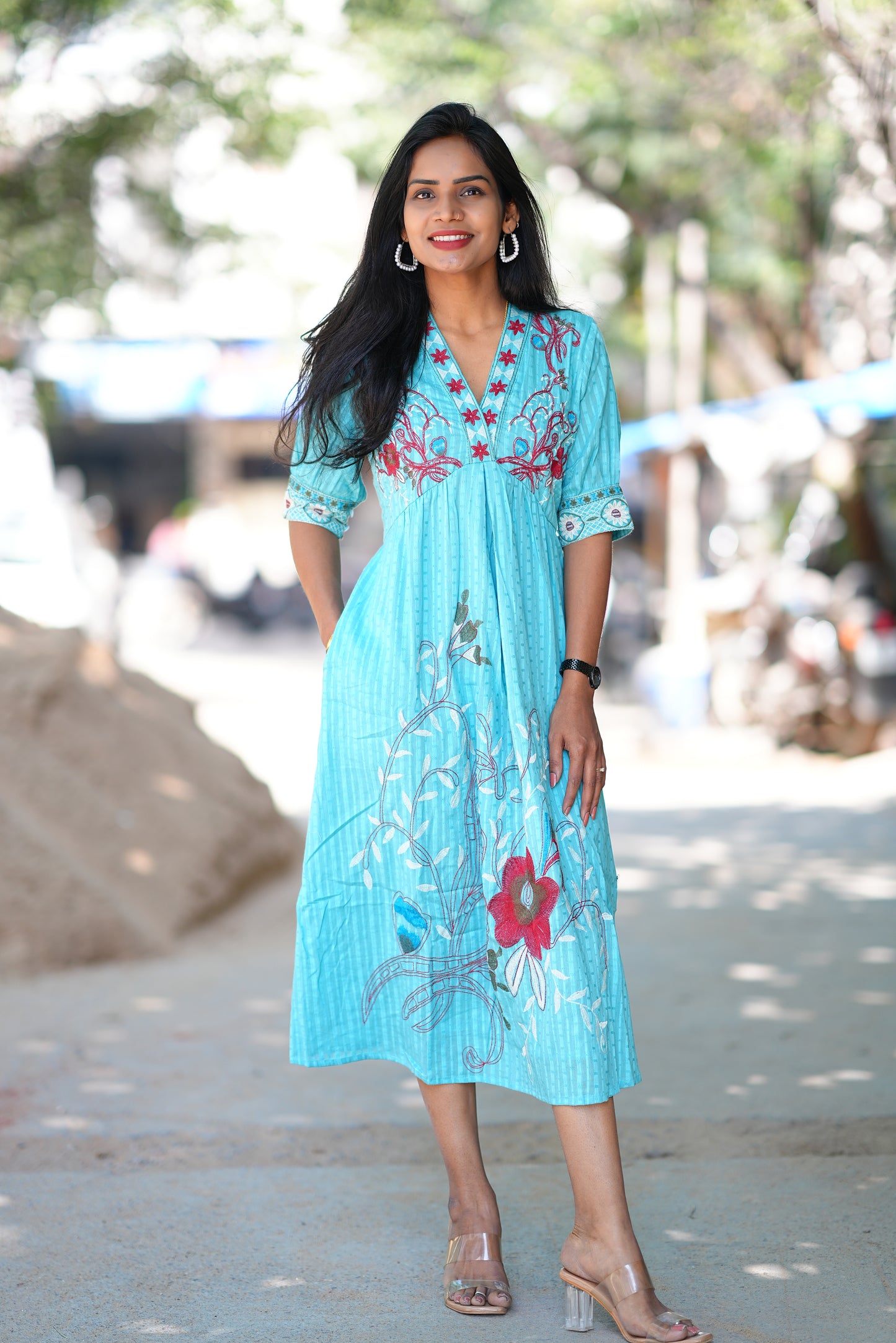 Aqua Blue Color Party Wear Maxi With Embroidery Work and Complete Lining