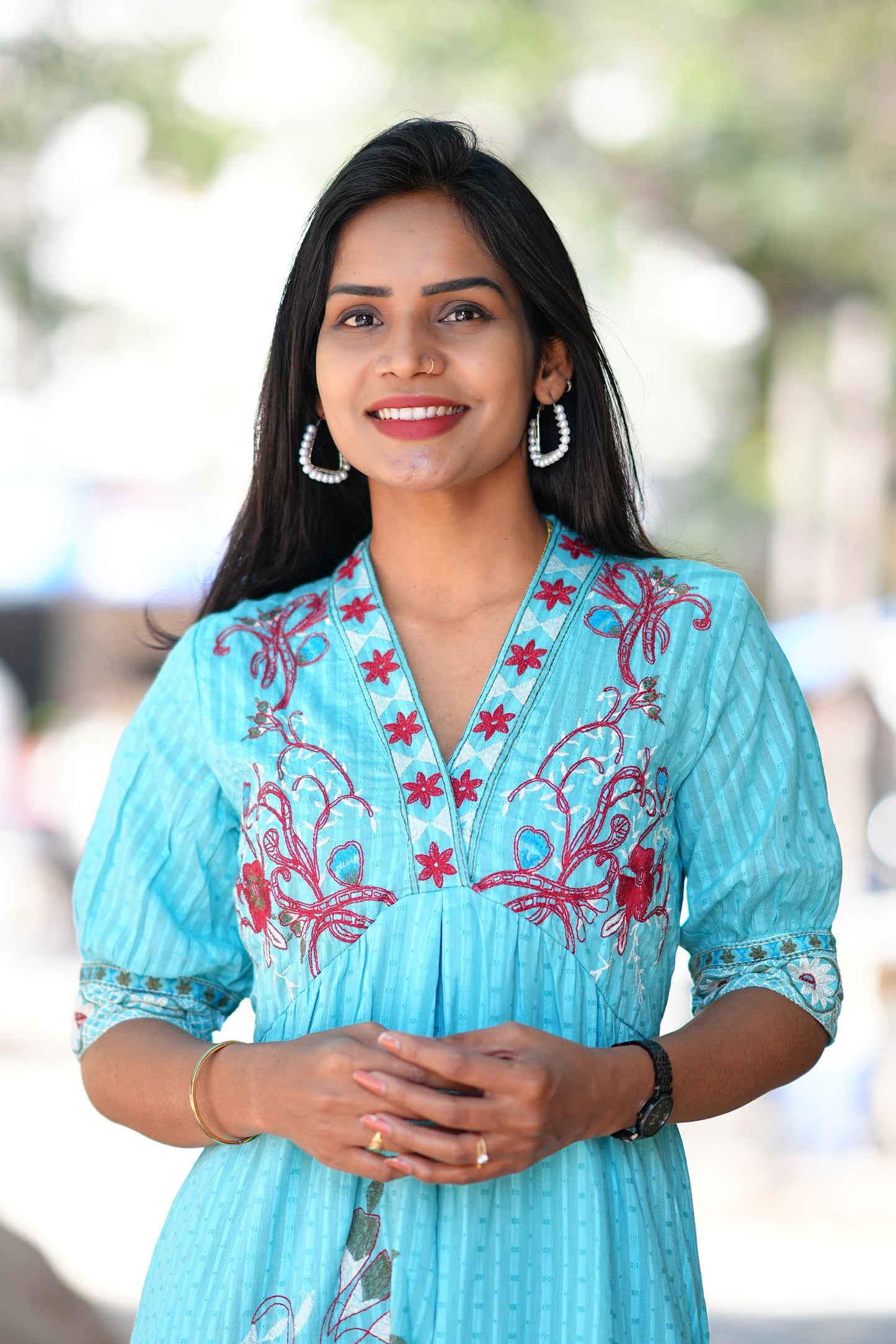 Aqua Blue Color Party Wear Maxi With Embroidery Work and Complete Lining