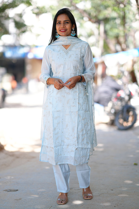 Sky Blue Color Designer Wear Duppata Set in viscose Fabric
