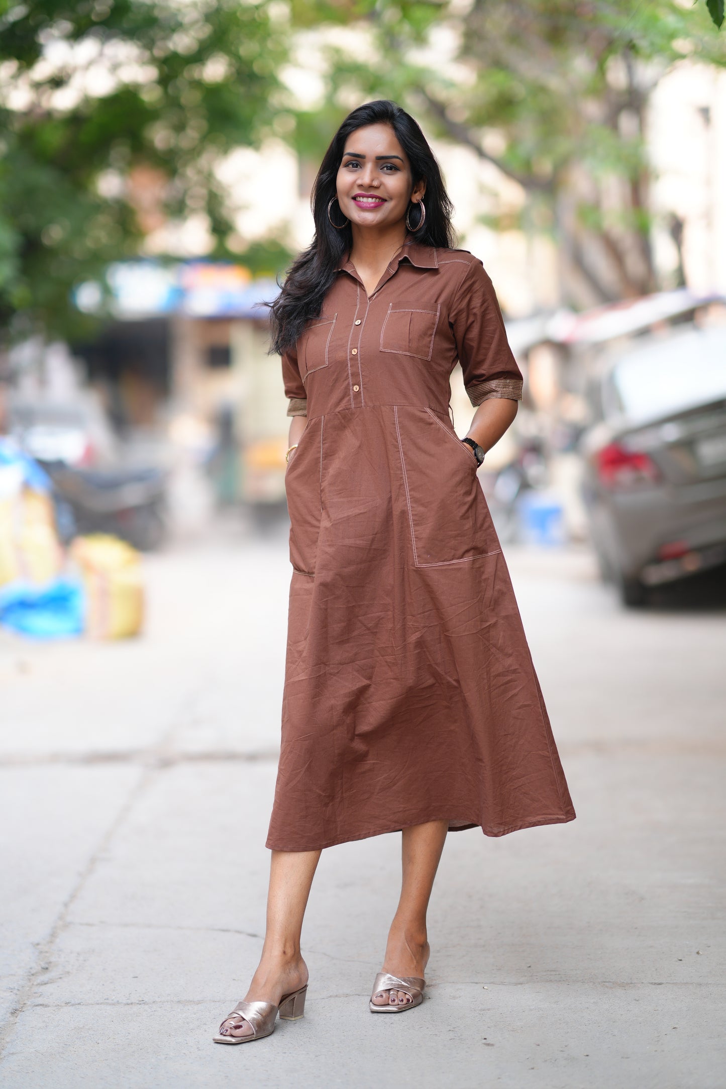 Brown Color Jaipur Cotton Stylish Frock