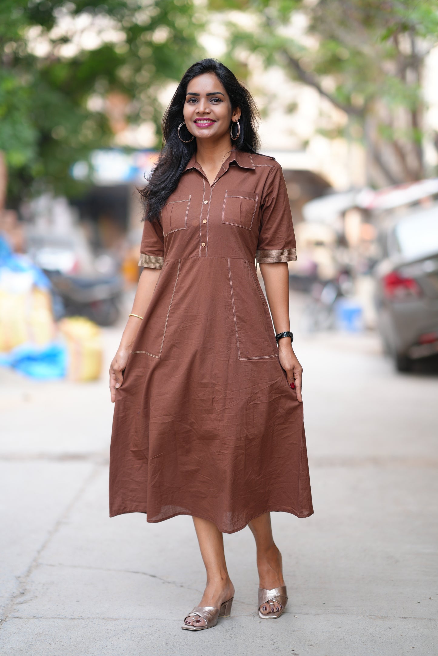 Brown Color Jaipur Cotton Stylish Frock