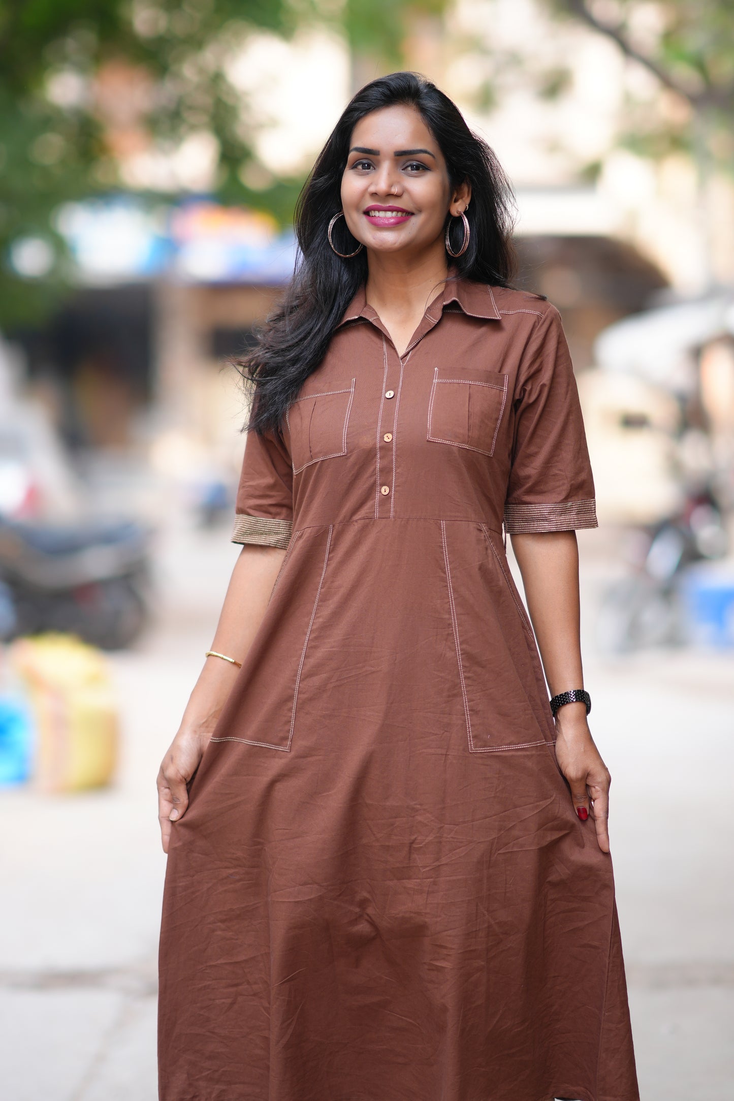 Brown Color Jaipur Cotton Stylish Frock