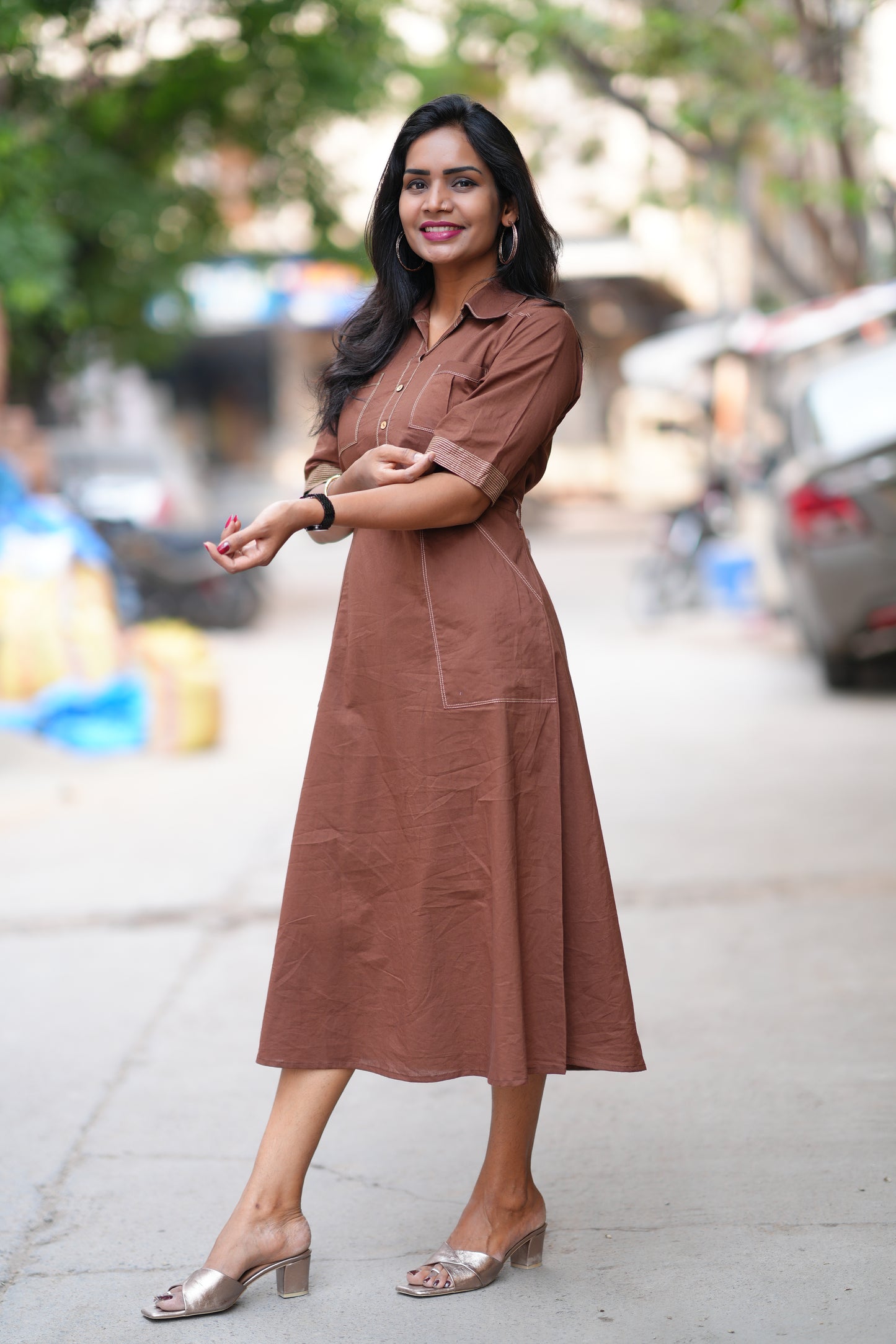 Brown Color Jaipur Cotton Stylish Frock