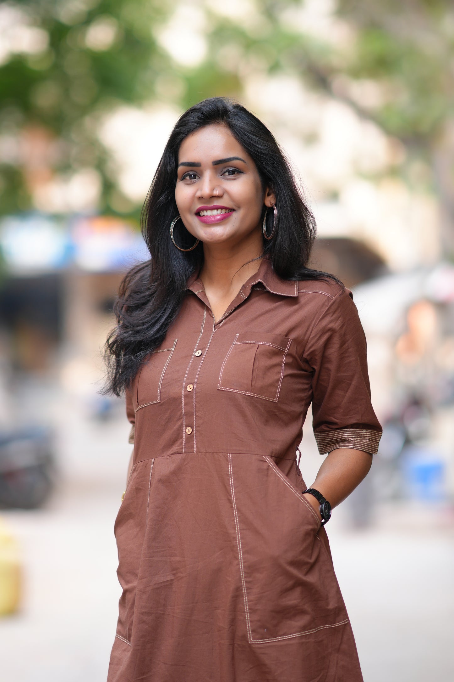 Brown Color Jaipur Cotton Stylish Frock
