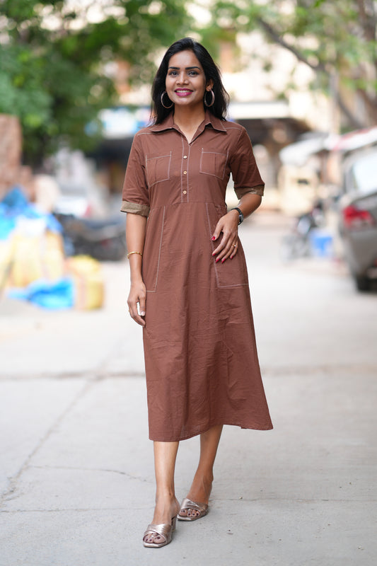 Brown Color Jaipur Cotton Stylish Frock