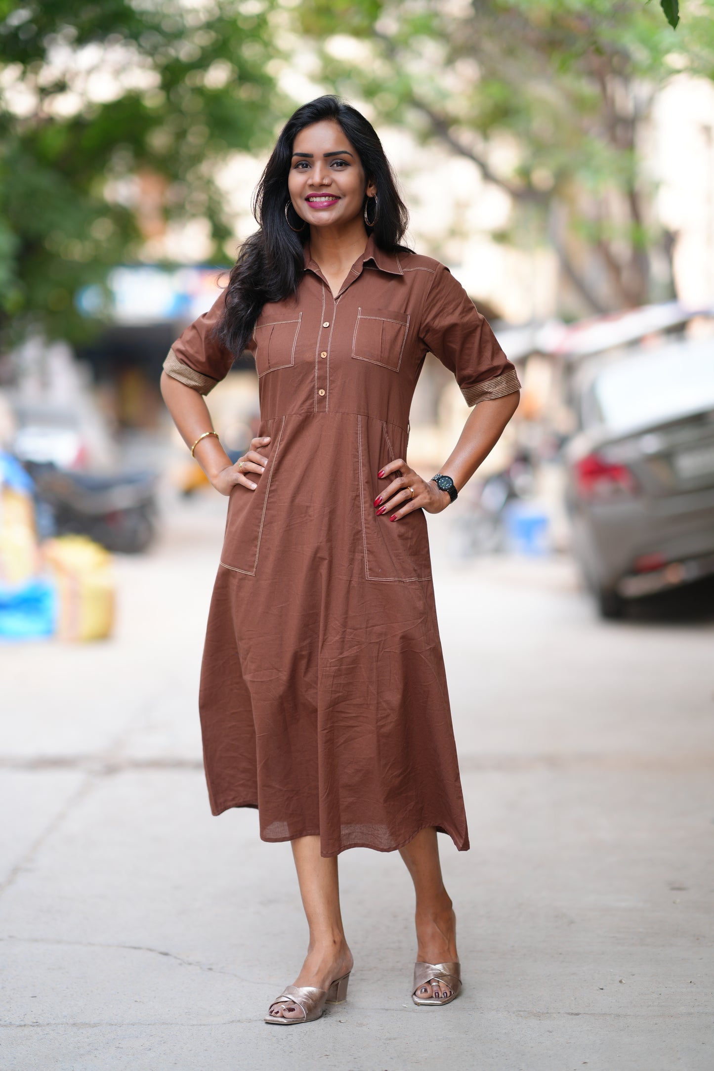 Brown Color Jaipur Cotton Stylish Frock