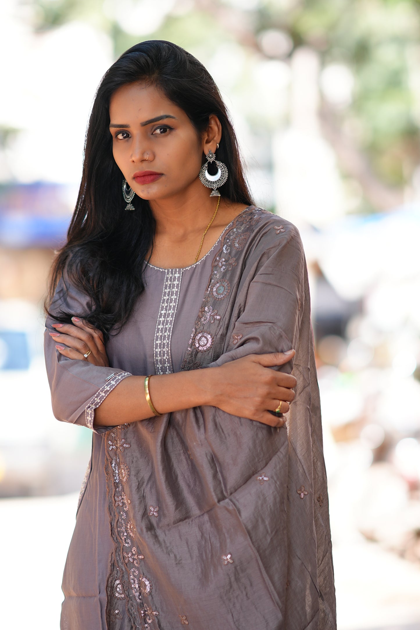Light Grey Viscose Fabric Designer Wear 3 Piece Set