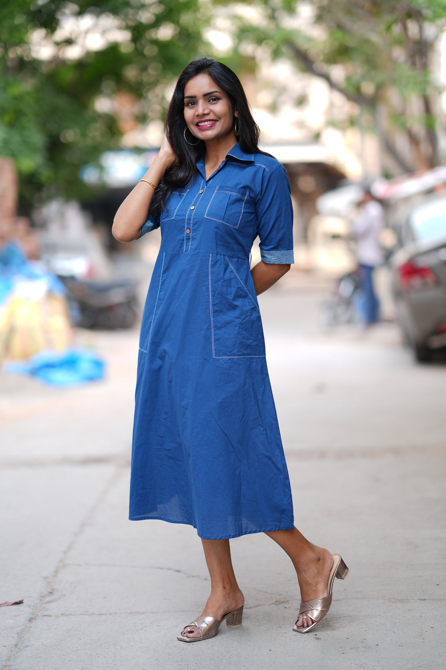 Blue Color Jaipur Cotton Stylish Frock