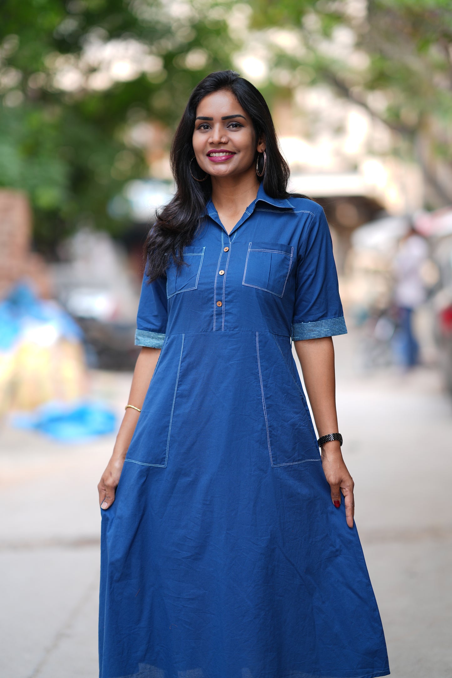 Blue Color Jaipur Cotton Stylish Frock